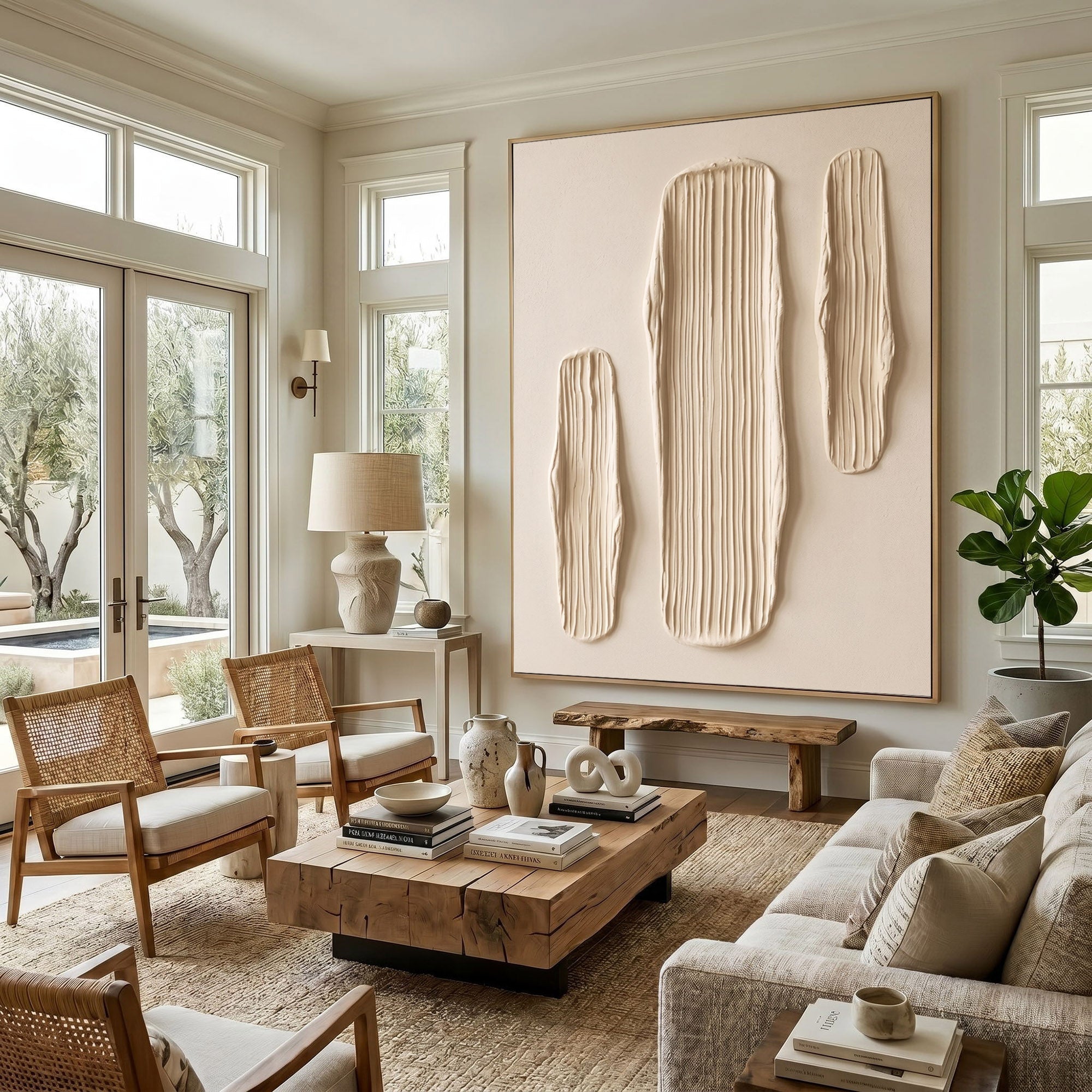 Large Textured Wall Art Abstract Plaster Painting Minimalist Neutral Modern Contemporary Interior Decor