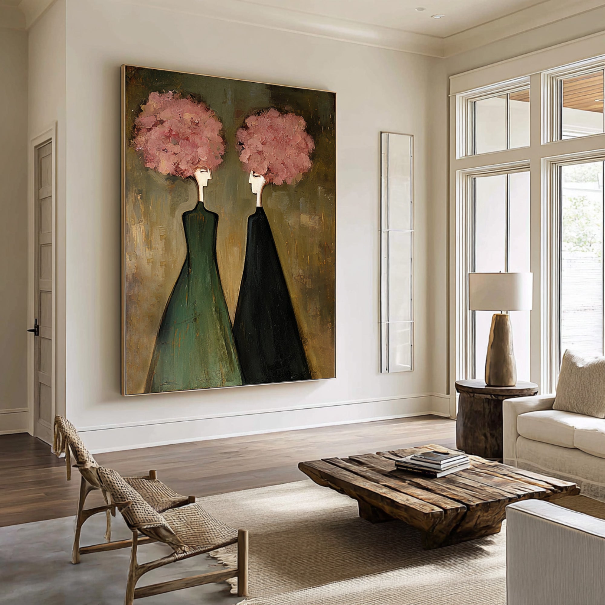 Large Modern Figurative Oil Painting on Canvas – Elegant Pink Portrait Wall Art Decor #WAB 033