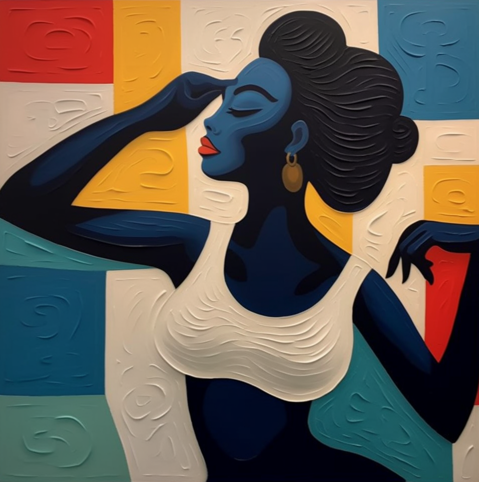 Stylized Portrait with Textured Color Blocks, Modern Wall Art #BGA 159