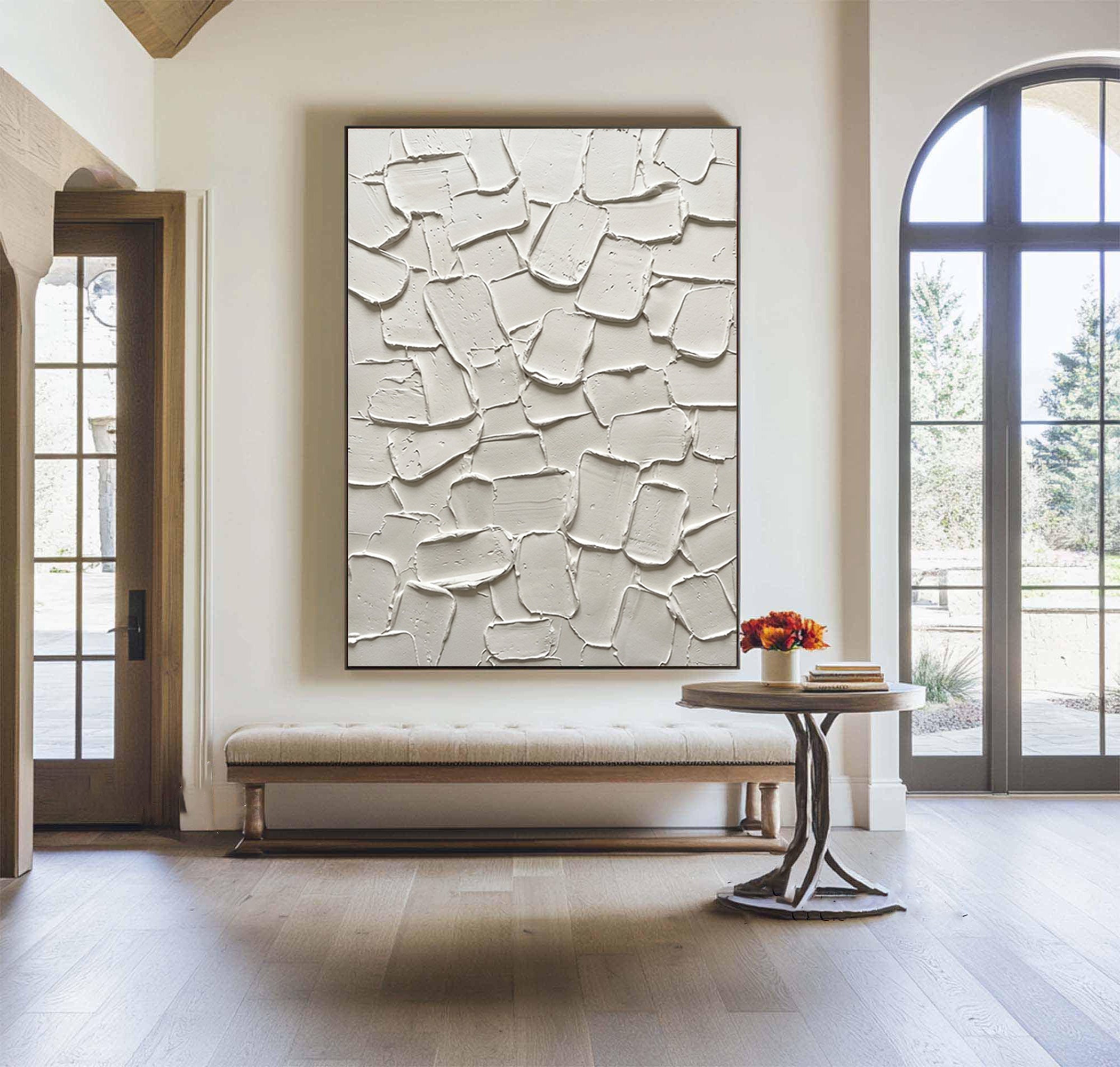 Large Textured Abstract Wall Art Neutral Beige Impasto Canvas Painting