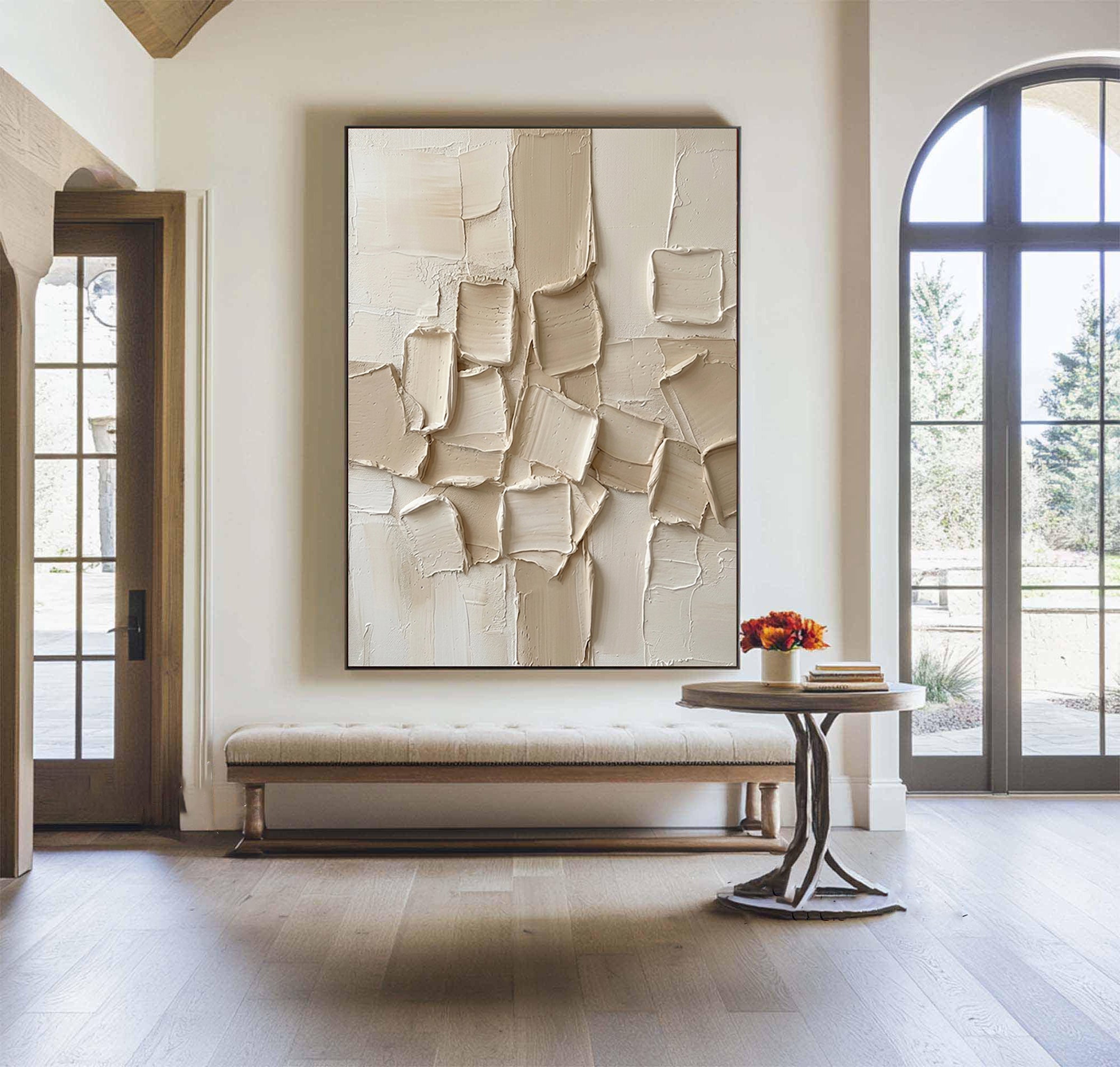 Large Neutral Textured Canvas Art Modern Minimalist Painting