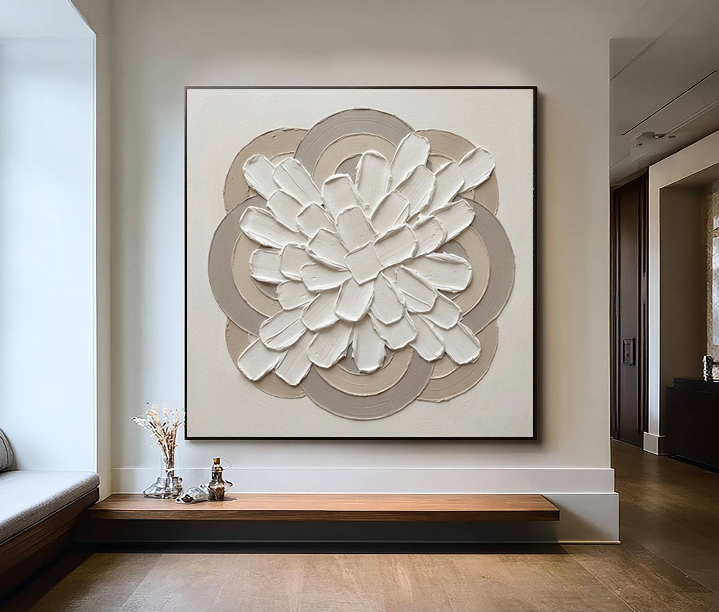 Large Petal Relief Mandala Wall Art Hand Painted Texture Painting