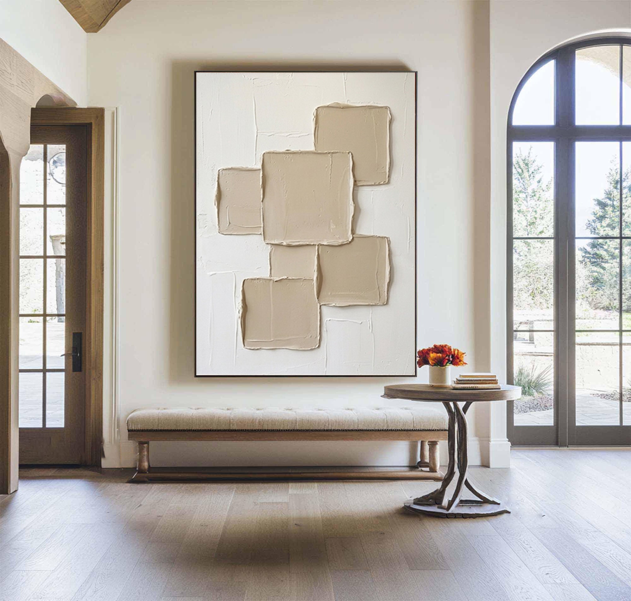 Large Geometric Textured Canvas Art Neutral Abstract Wall Decor