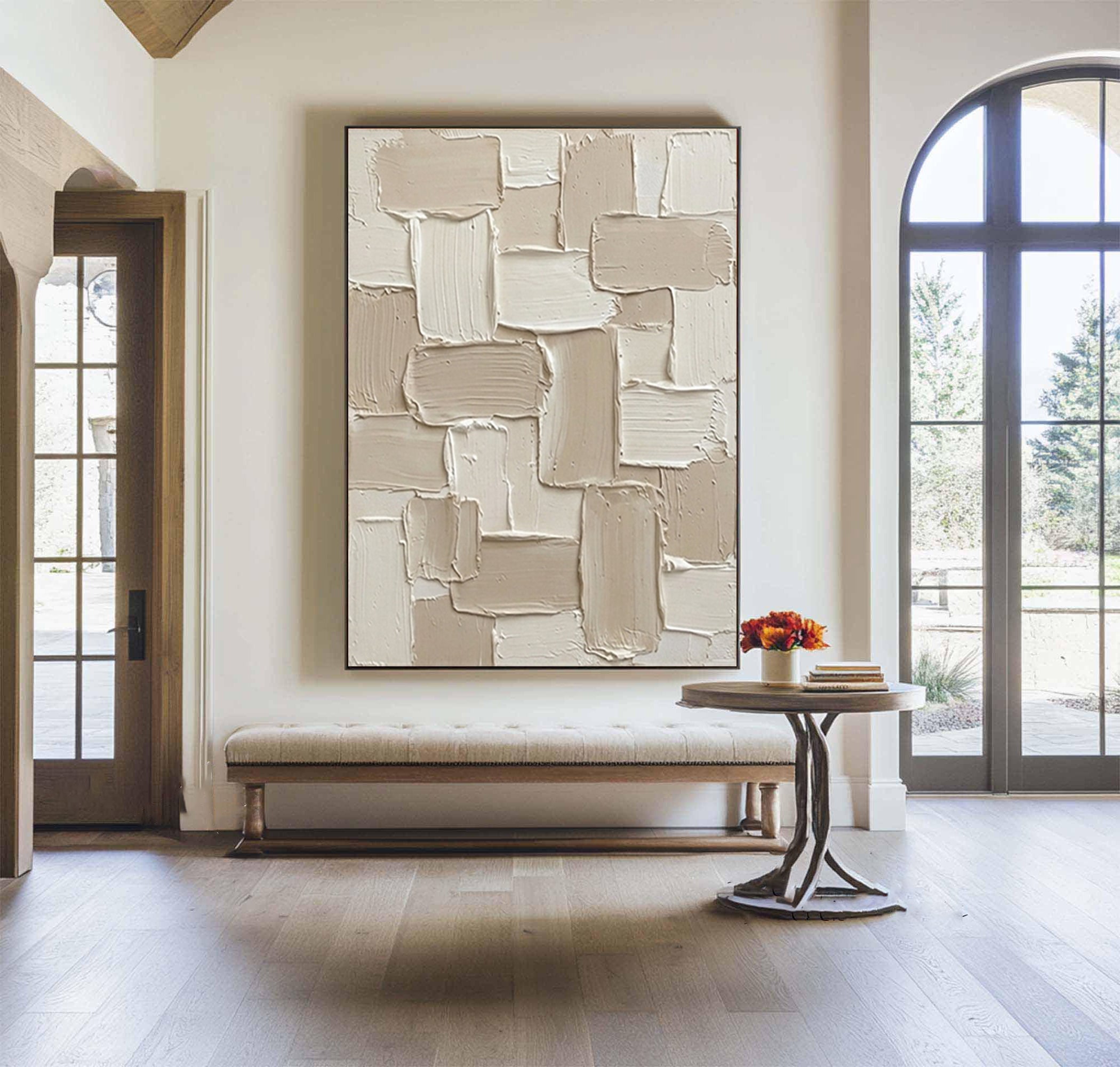 Large Neutral Textured Wall Art | Hand-Painted Geometric Abstract Canvas