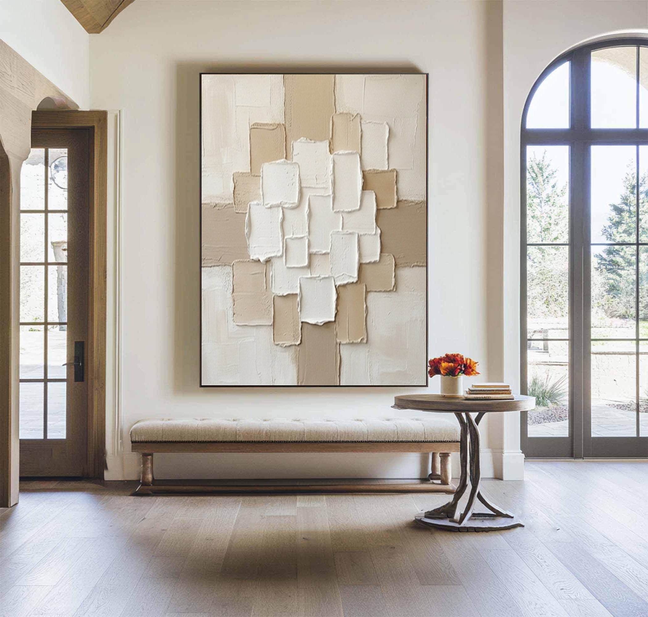 Large Neutral Geometric Matrix Canvas Art Modern Textured Wall Decor