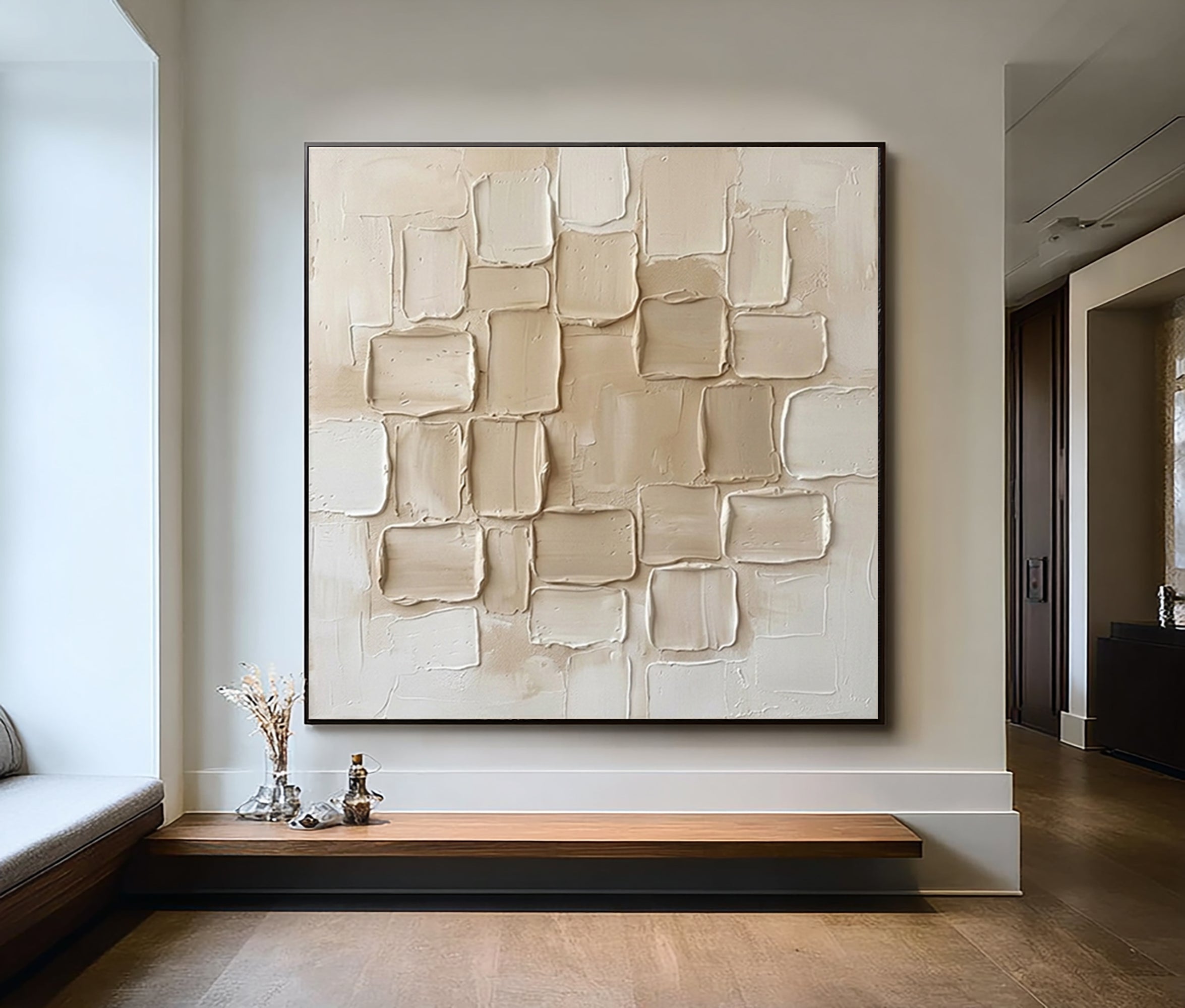 Large Neutral Sculptural Layers Wall Art Hand Painted Texture Painting