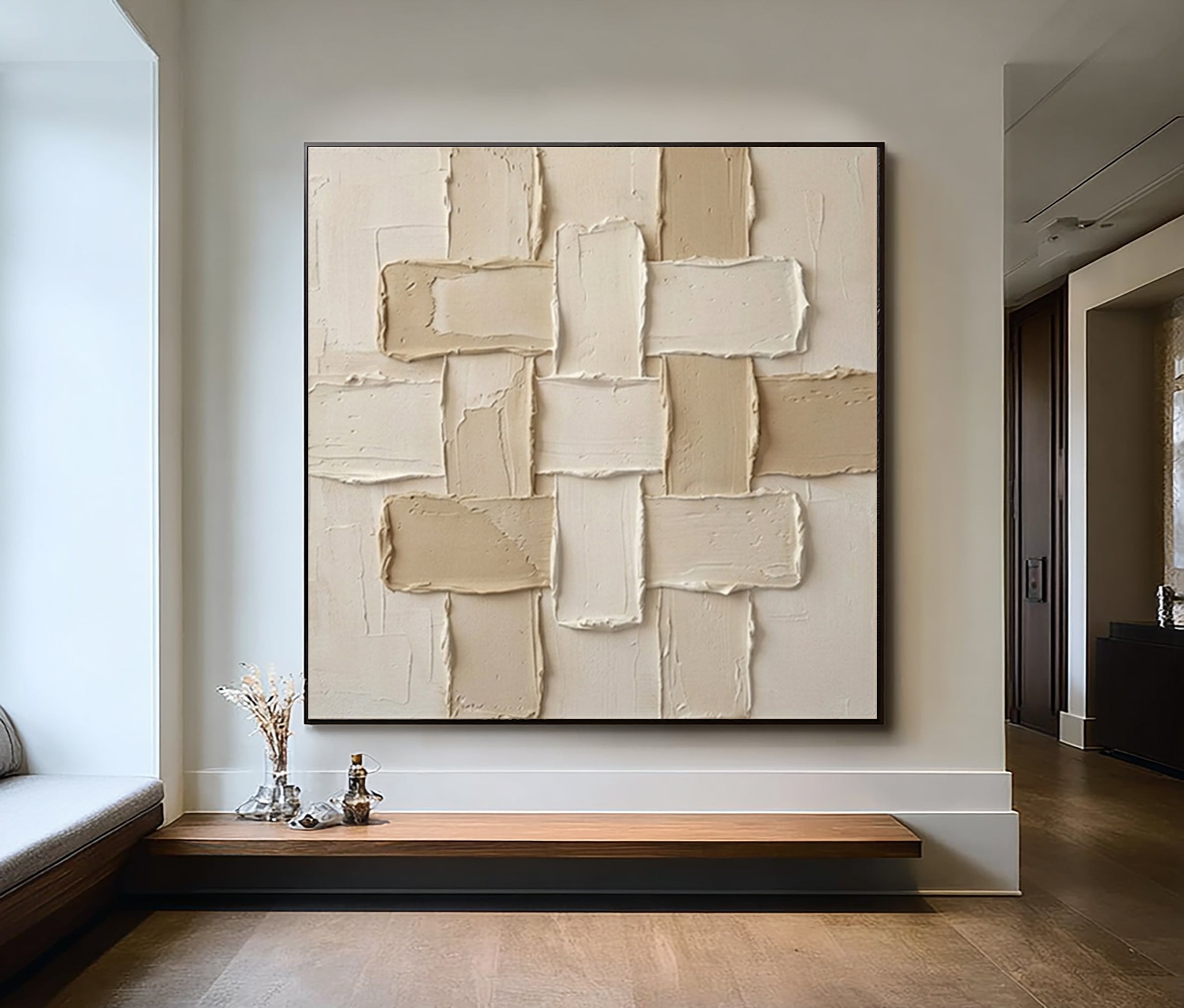 Large Balanced Relief Grid Wall Art Minimalist Neutral Painting