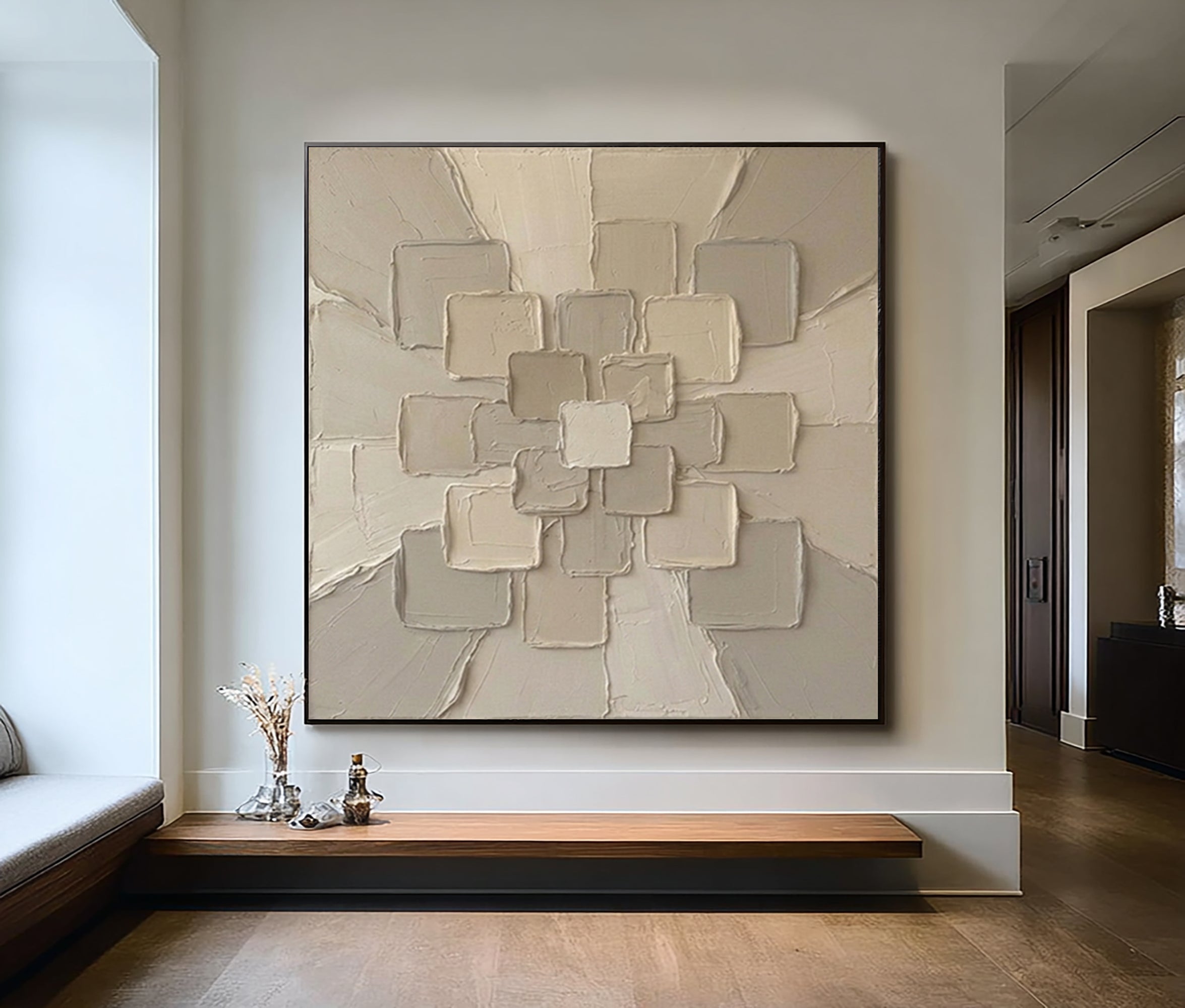 Large Radiant Formation Wall Art Neutral Textured Relief Painting