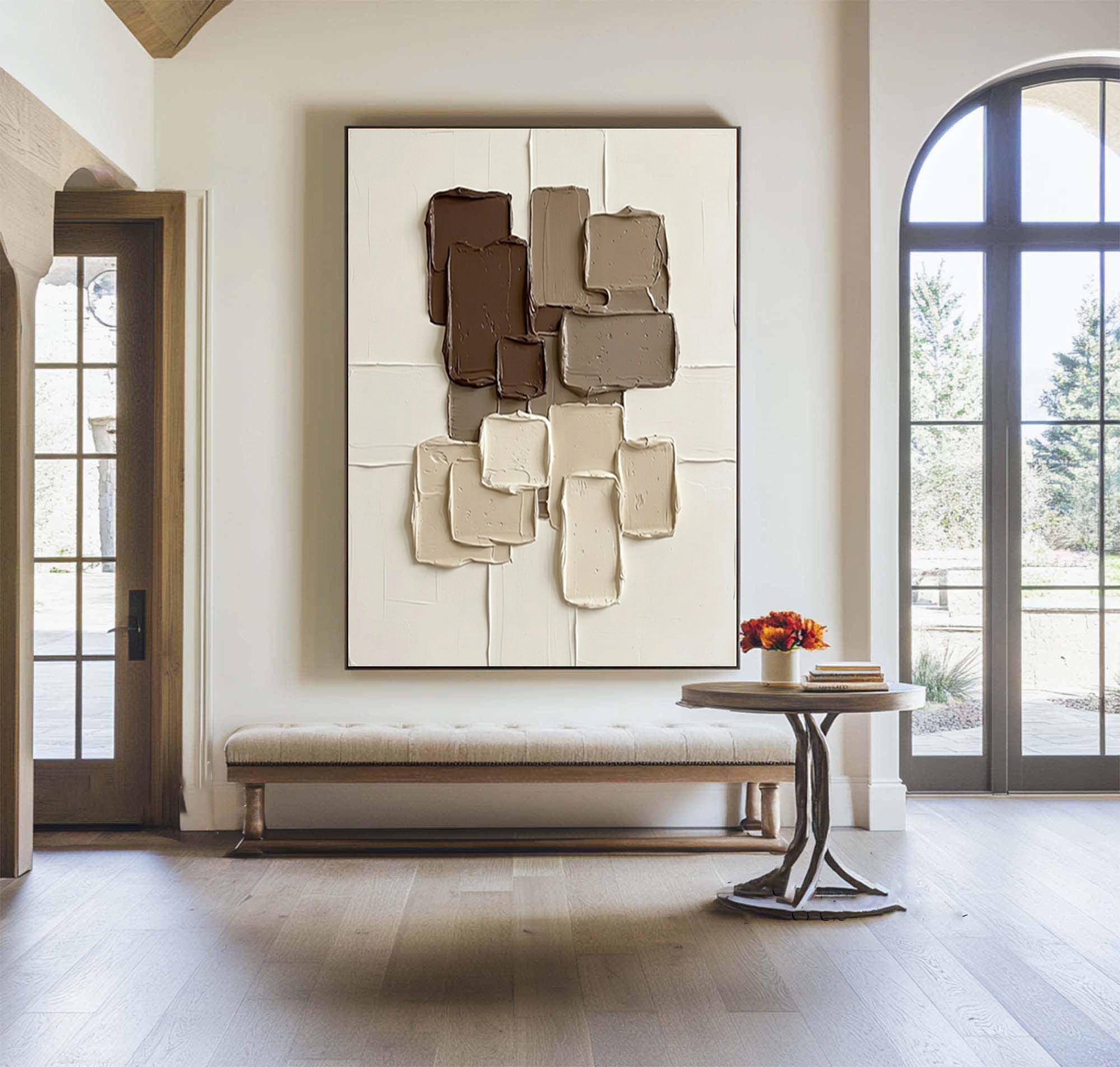 Large Modern Mocha Abstract Canvas Art Neutral Textured Wall Decor