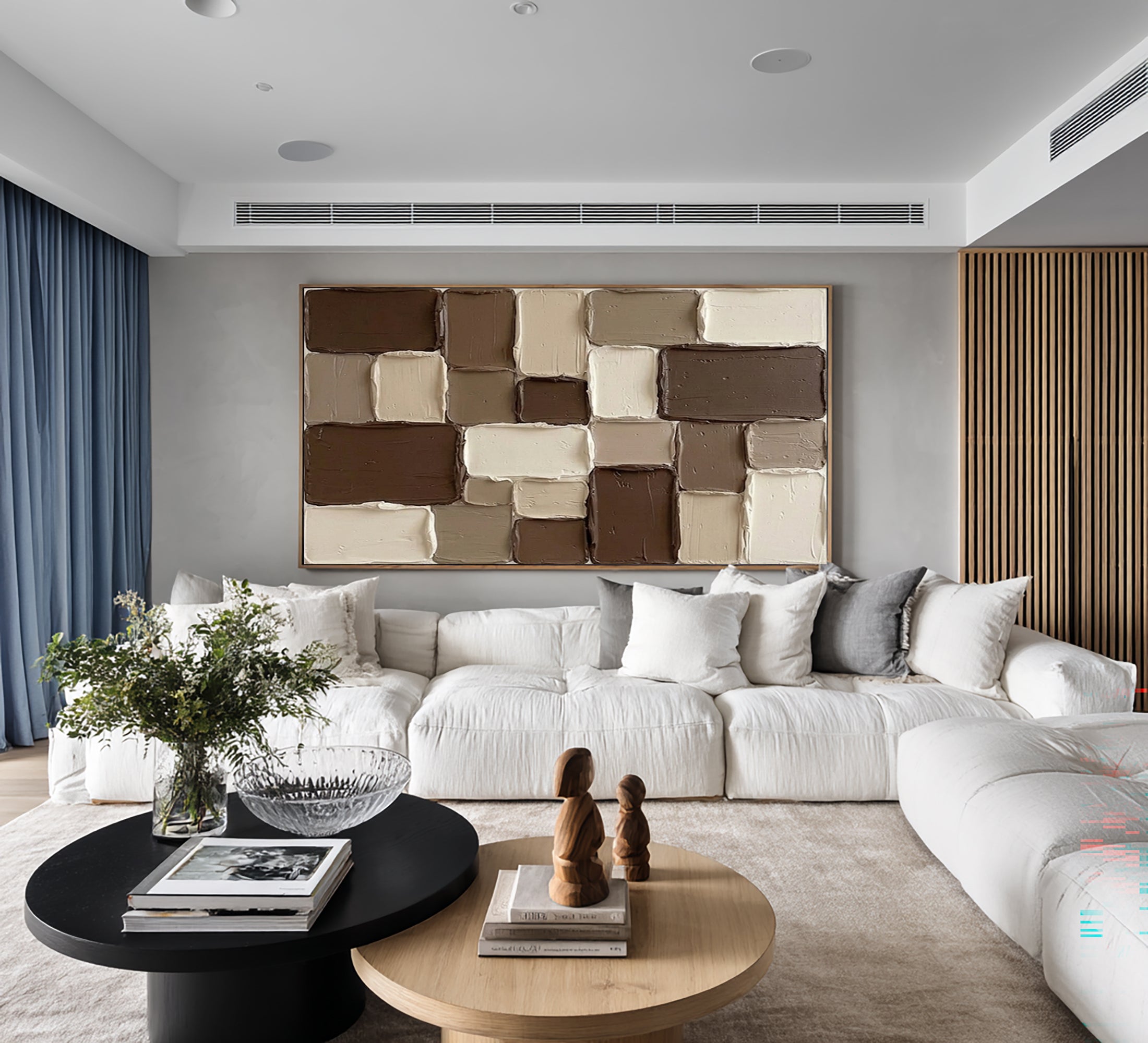 Large Geometric Textured Canvas Art Neutral Brown Abstract Painting | ArtvistaGallery