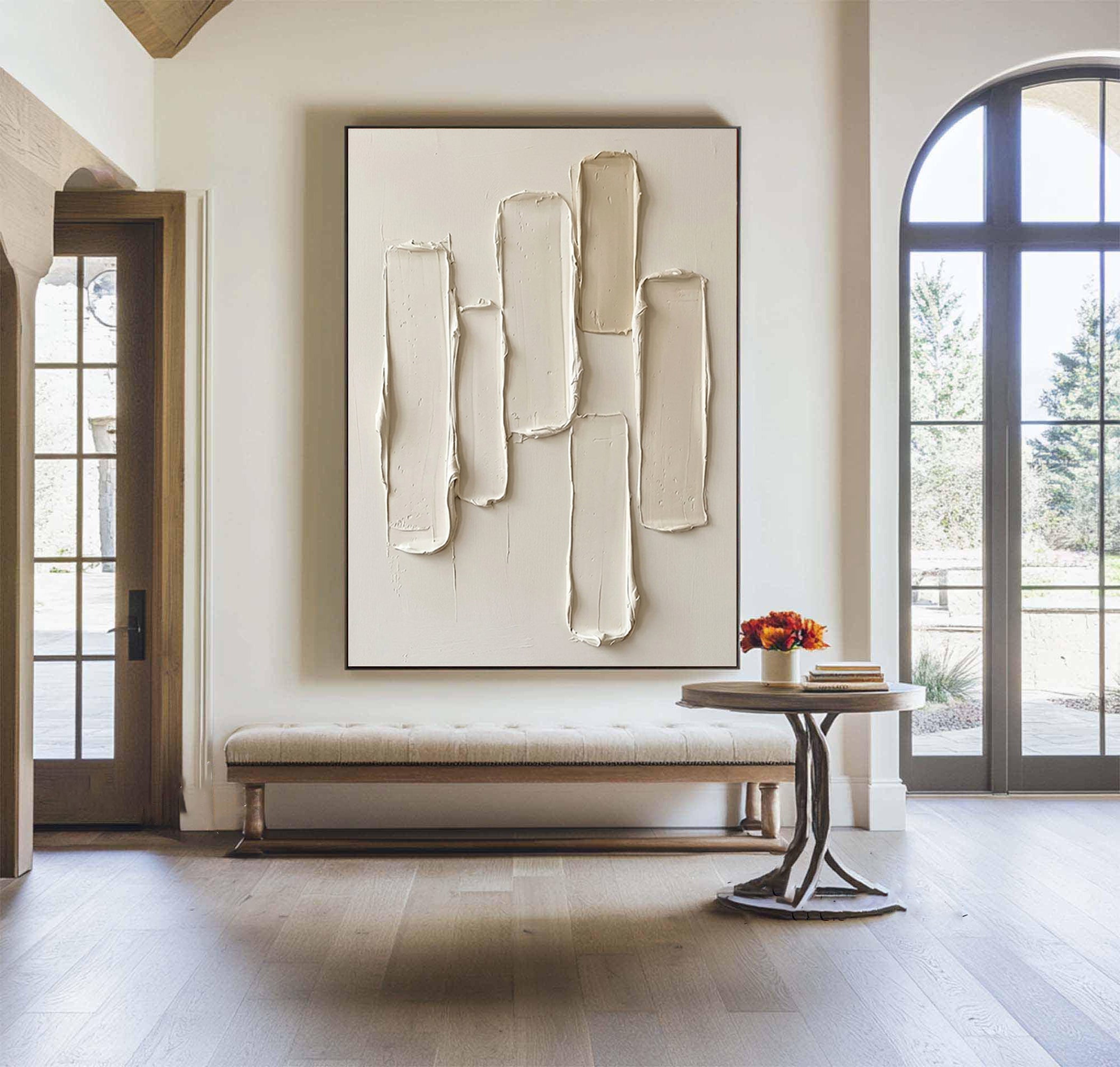 Large Cream Abstract Texture Painting Modern Neutral Wall Art