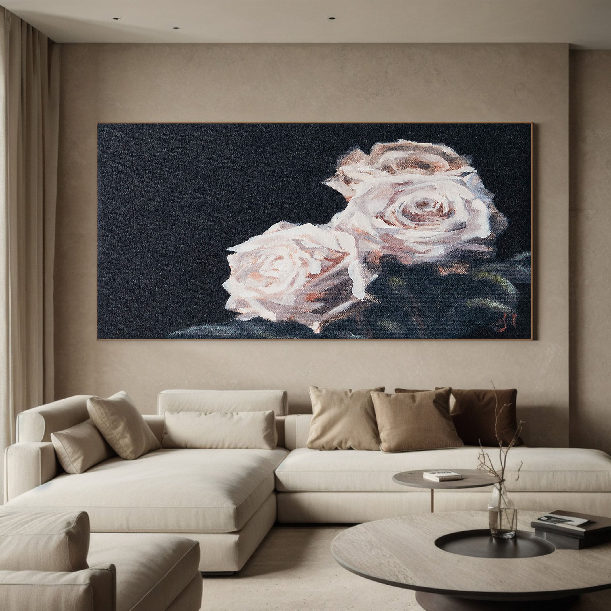 Light Roses on Dark, Contemporary Wall Art #BGA 065
