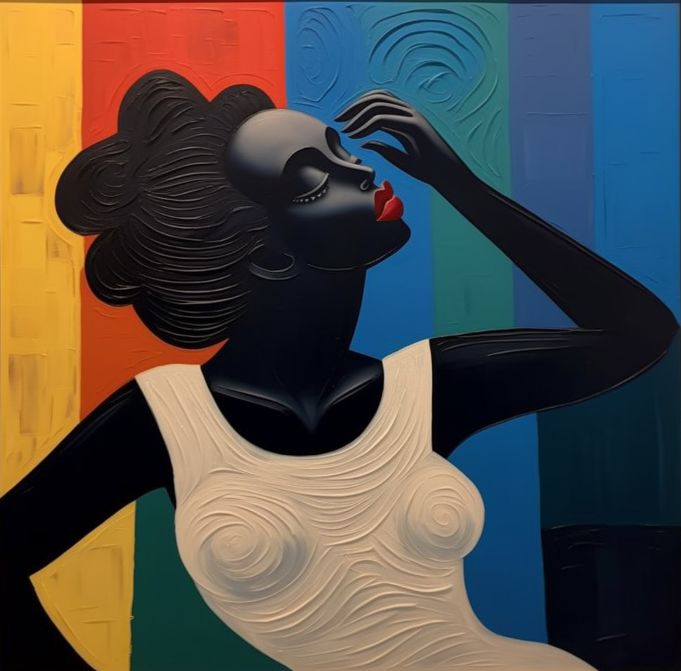 Stylized Figure Against Textured Color Blocks, Portrait Art #BGA 157