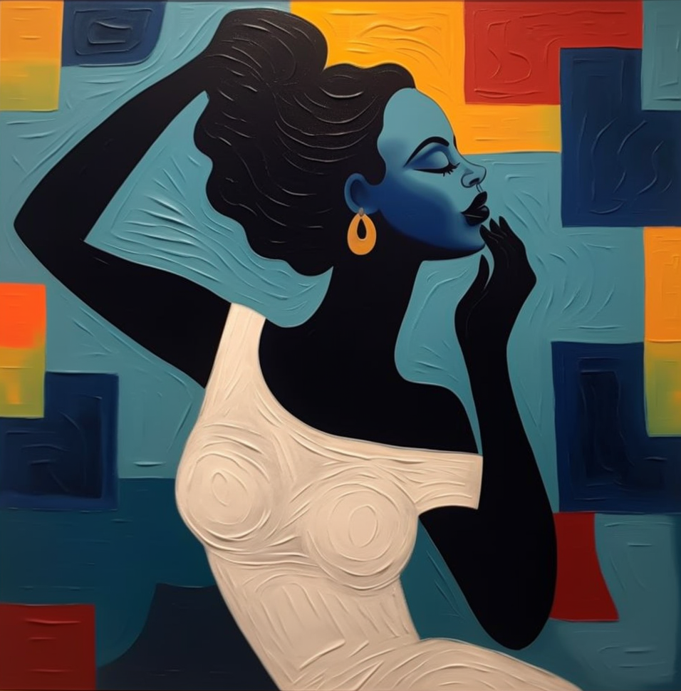 Textured Portrait with Bold Color Geometry, Modern Wall Art #BGA 170