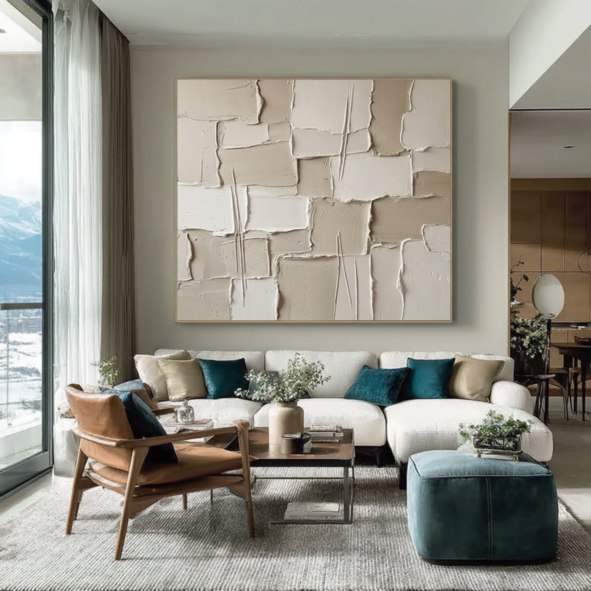 Large Architectural Collage Wall Art Neutral Textured Relief Painting