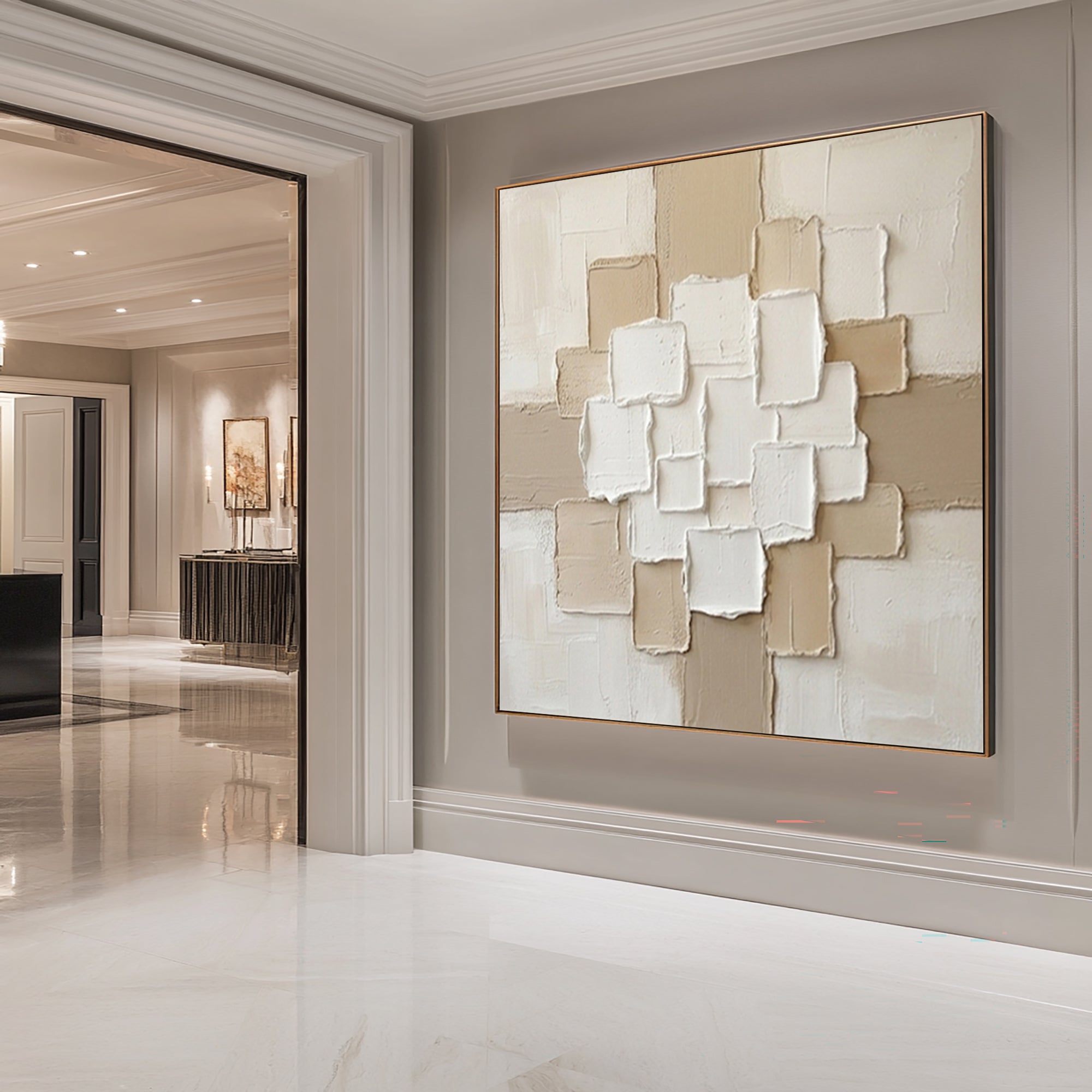 Large Ivory Balance Relief Wall Art Contemporary Neutral Painting