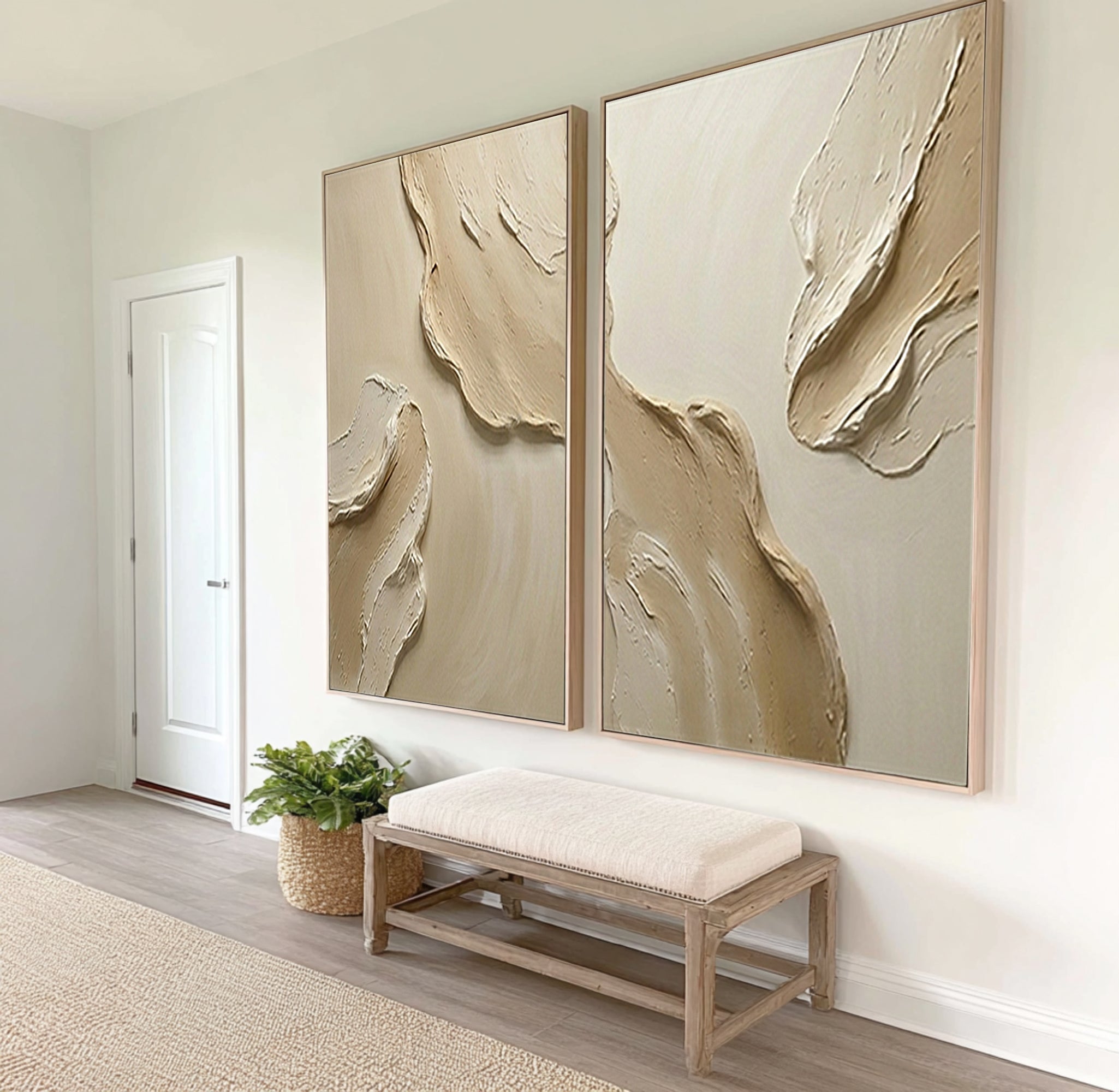 Large Neutral Textured Diptych Wall Art Beige Abstract Canvas Set