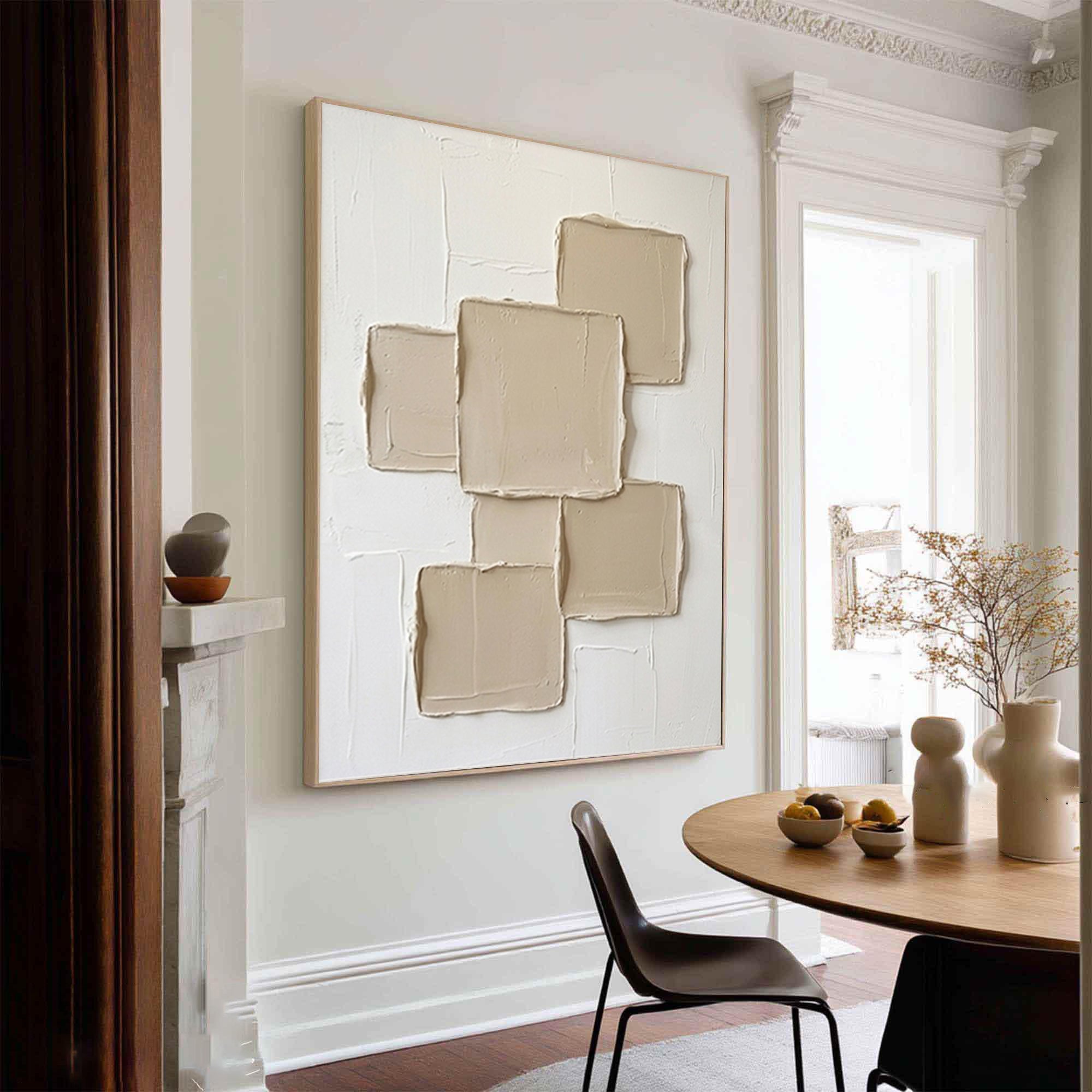 Large Geometric Textured Canvas Art Neutral Abstract Wall Decor