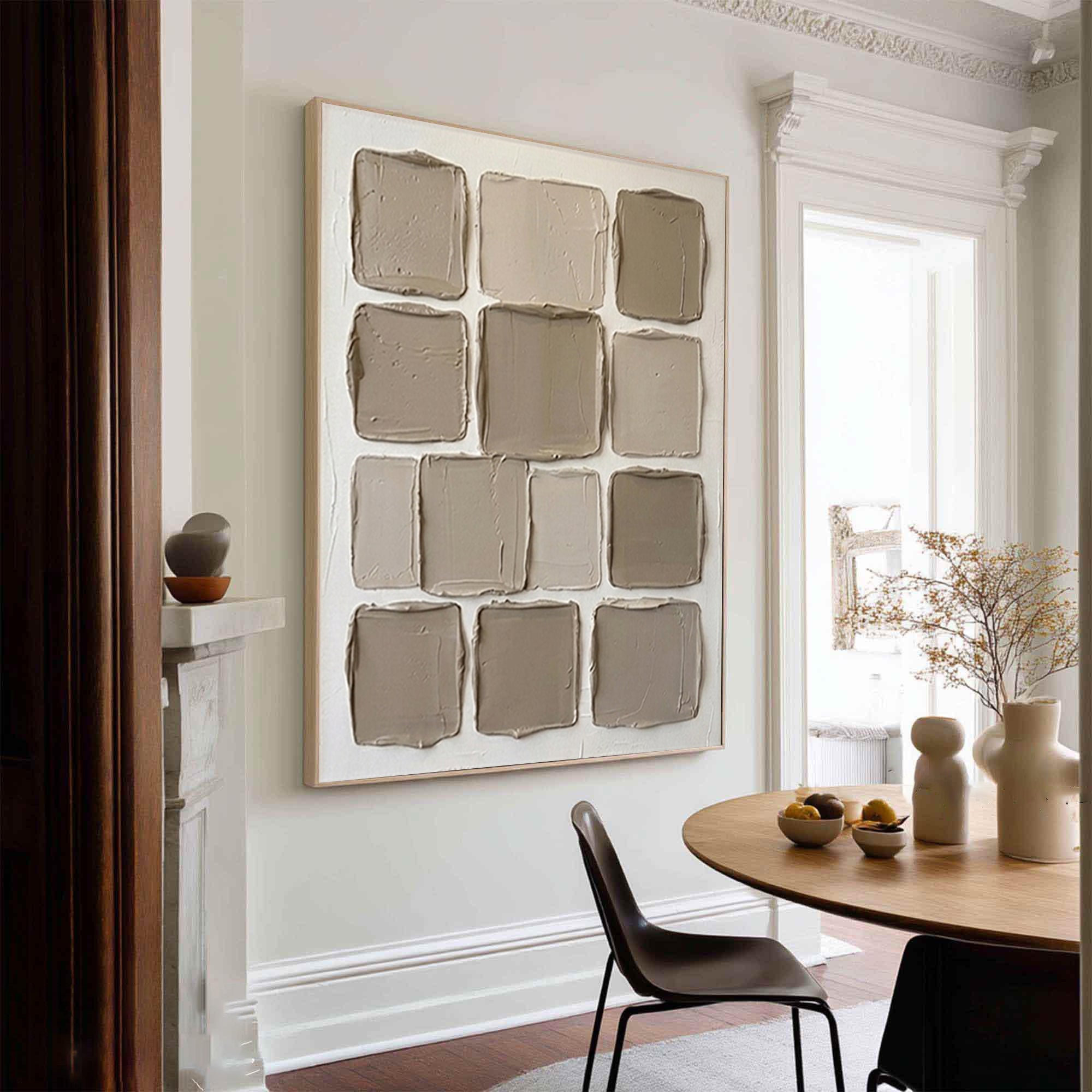 Large Neutral Textured Wall Art Minimalist Geometric Canvas Painting