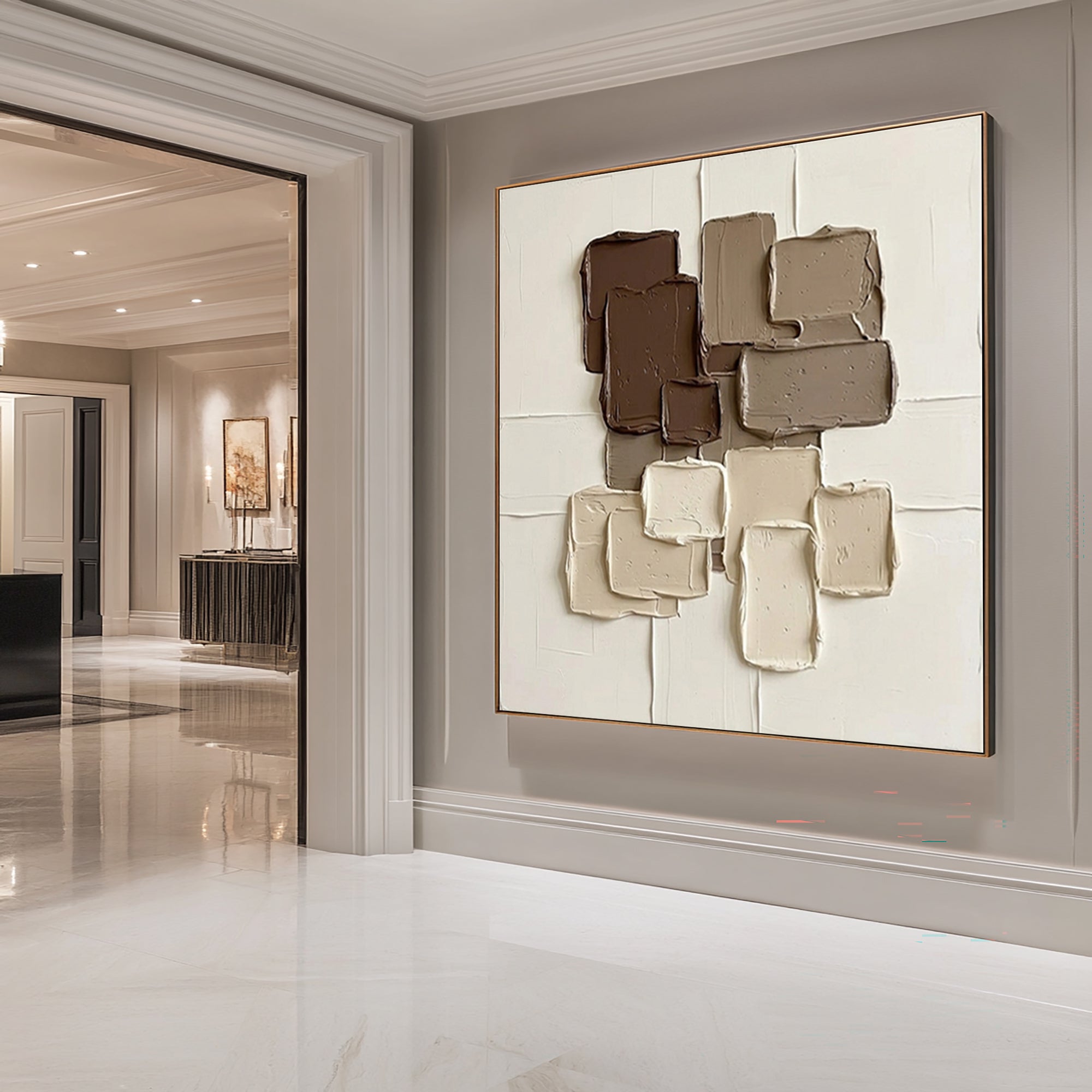 Large Earth Tone Relief Wall Art Neutral Brown Textured Painting