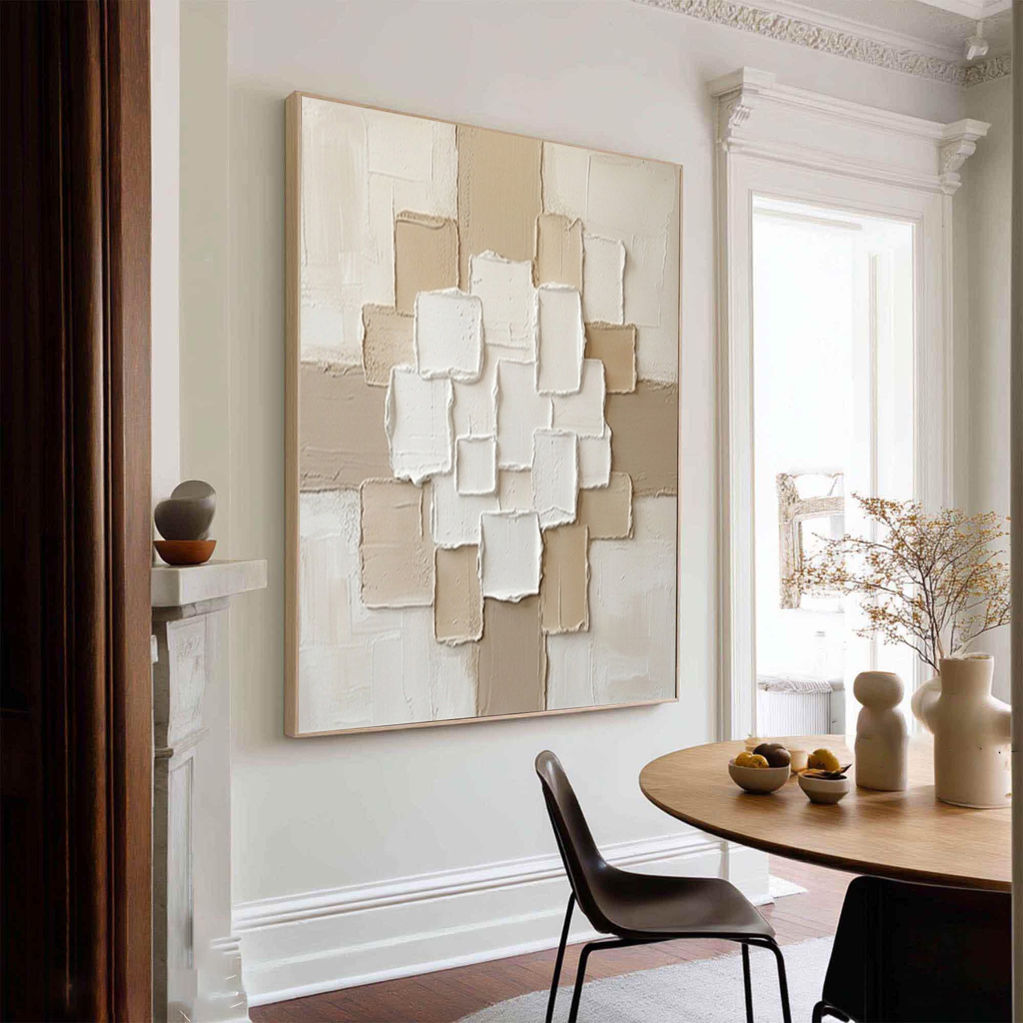 Large Neutral Geometric Matrix Canvas Art Modern Textured Wall Decor