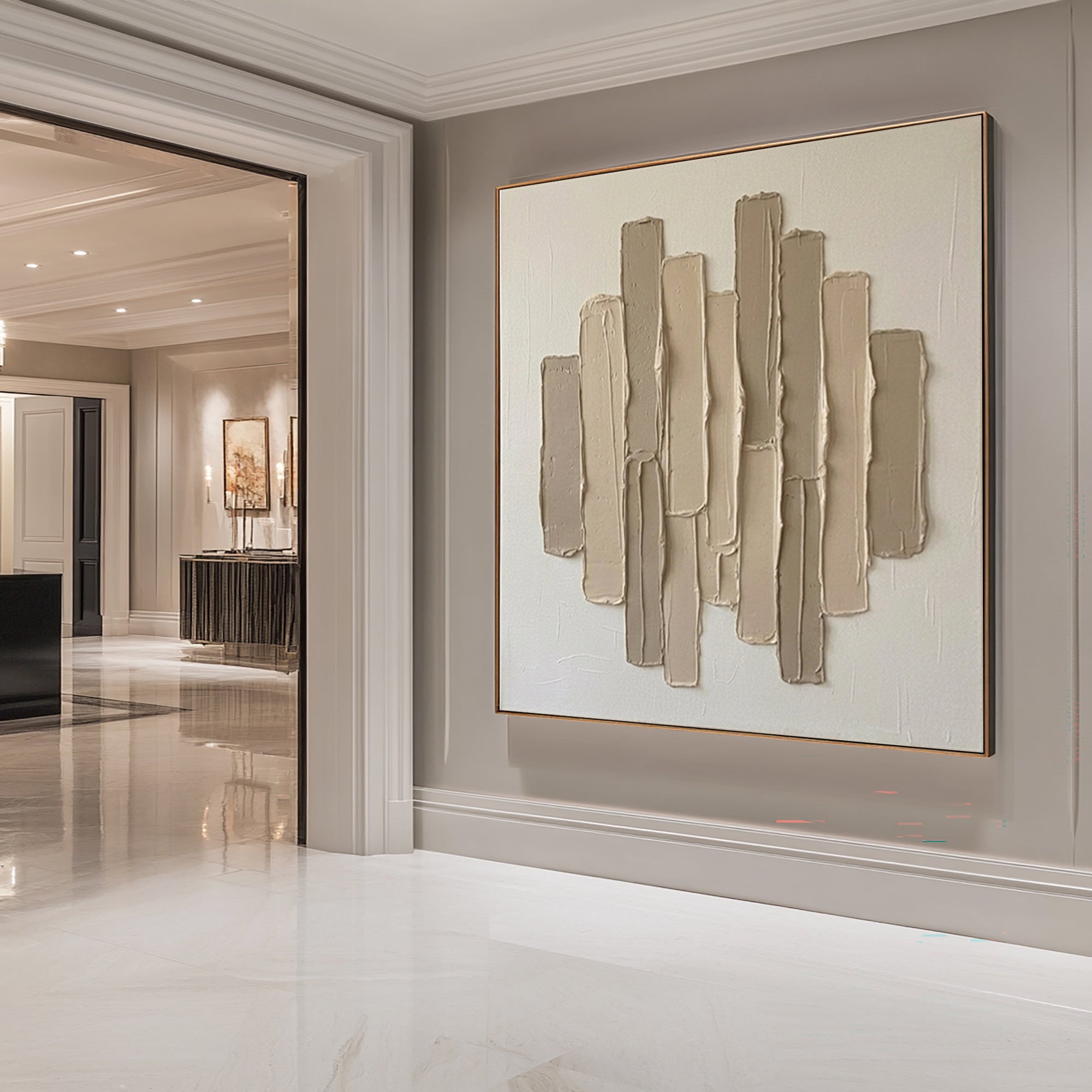 Large Architectural Columns Wall Art Neutral Textured Relief Painting
