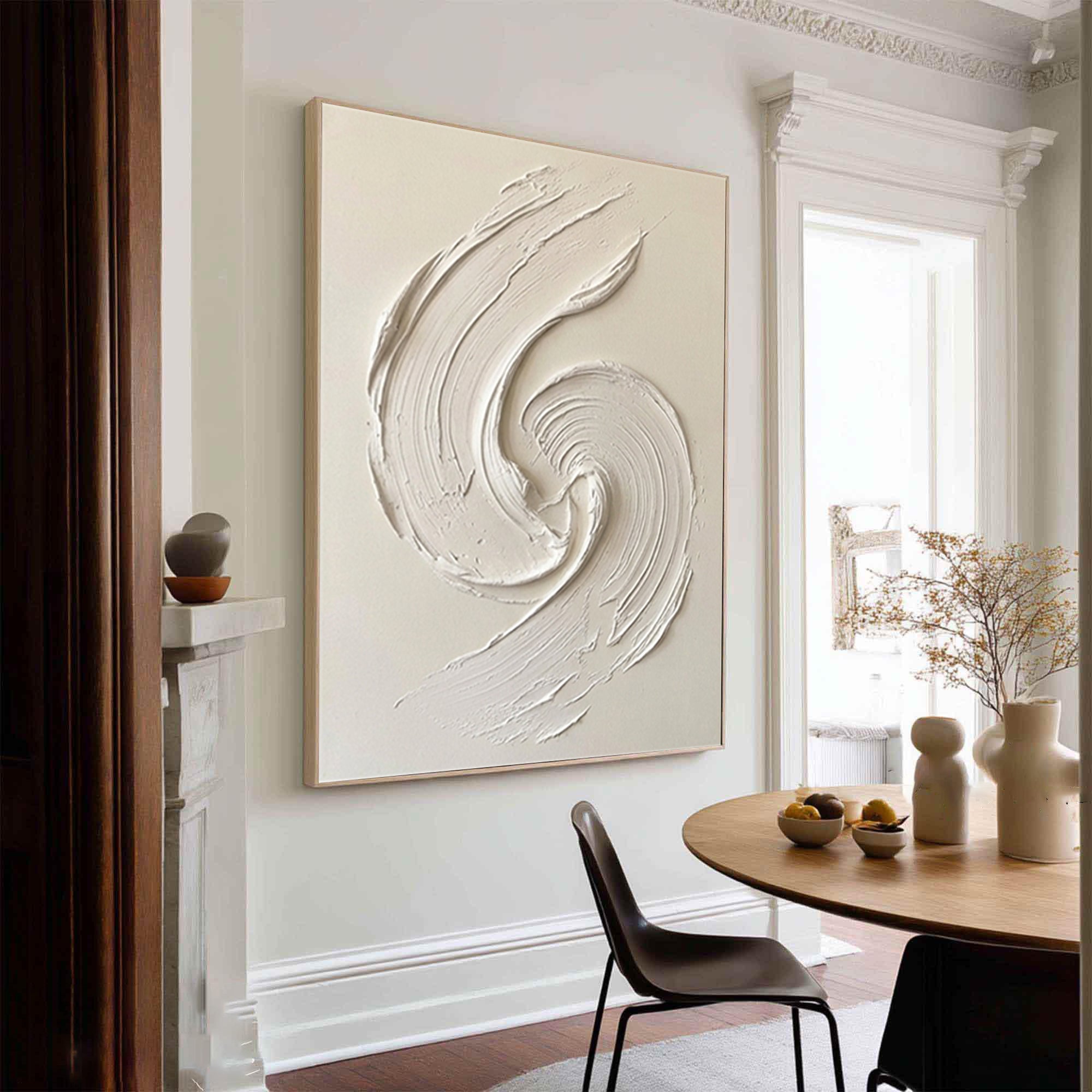 Large Contemporary White Texture Painting Dynamic Palette Knife Art