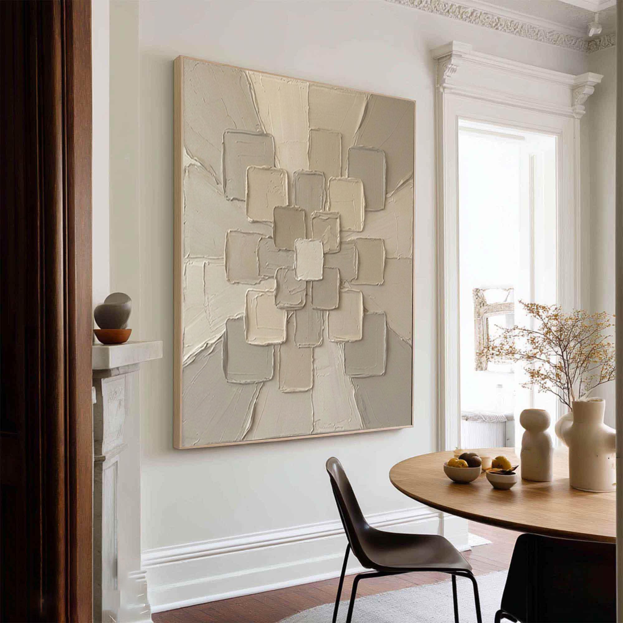 Large Neutral Geometric Texture Wall Art Modern Abstract Canvas Decor