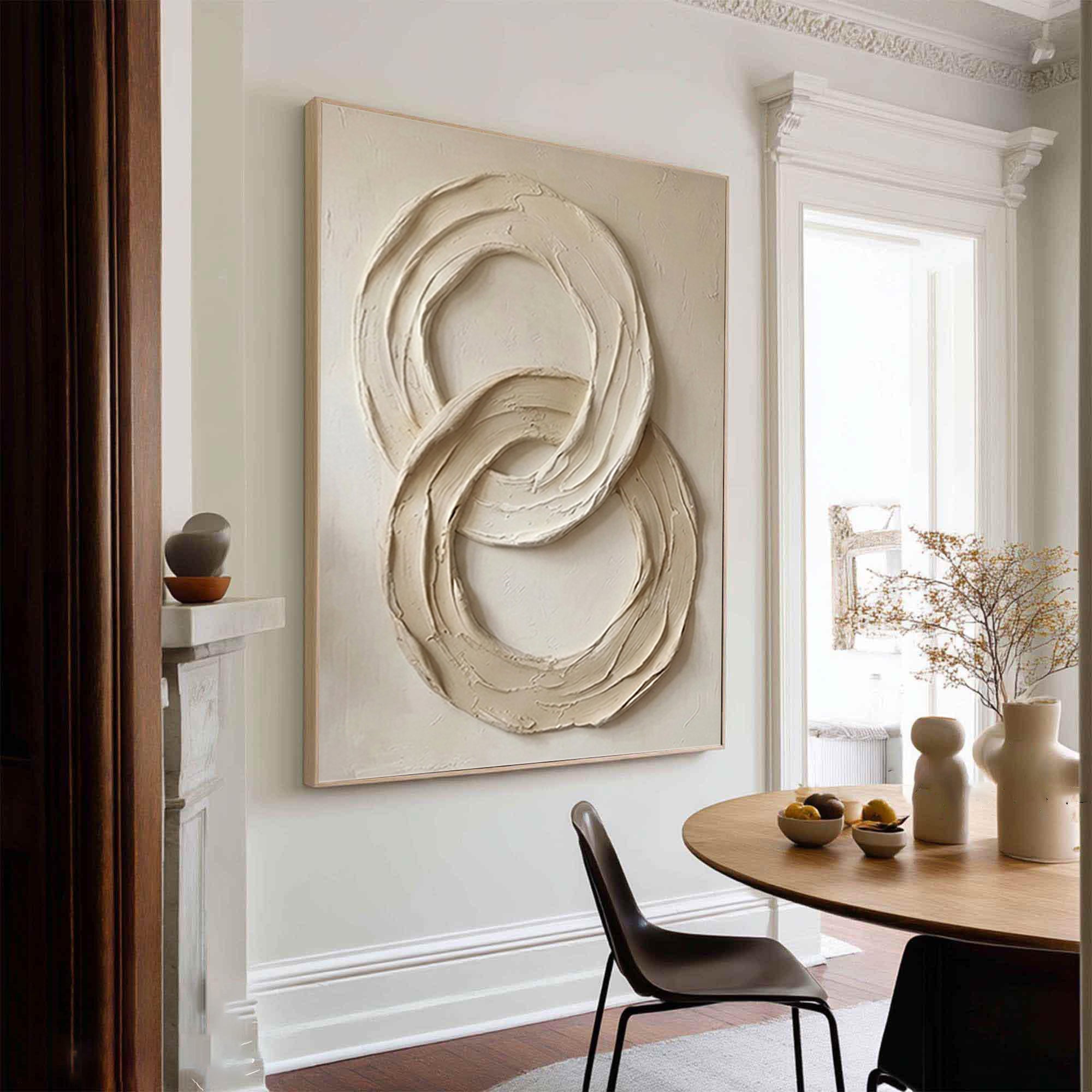 Large Neutral Abstract Circle Texture Wall Art | Hand-Painted Minimalist Canvas