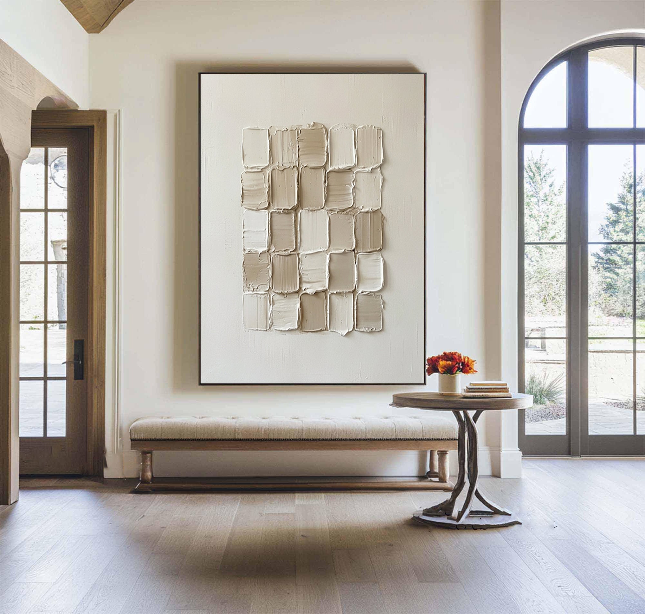 Large Neutral Textured Block Wall Art Horizontal Abstract Canvas Painting