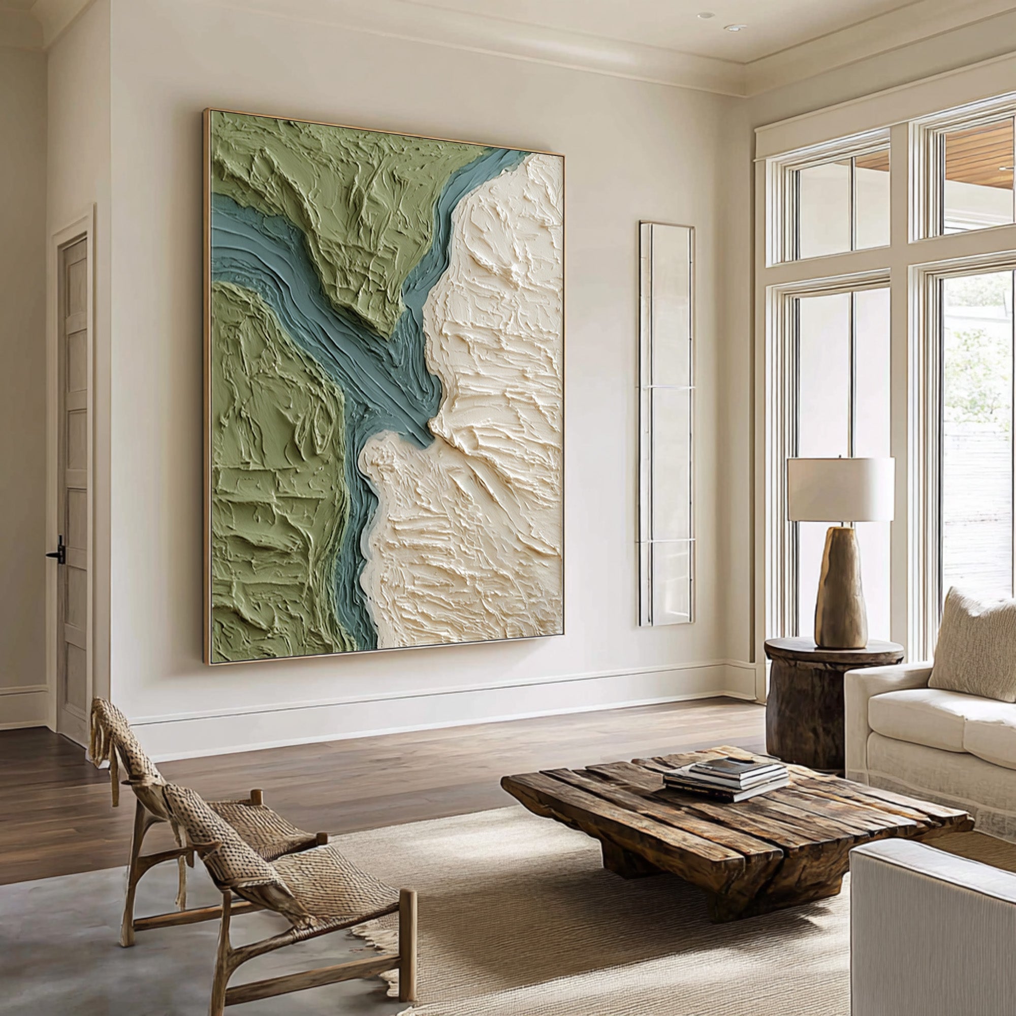 Large Abstract Oil Painting Green Terrain Art, Organic Textured Wall Art for Living Room | ArtvistaGallery #WAB 028