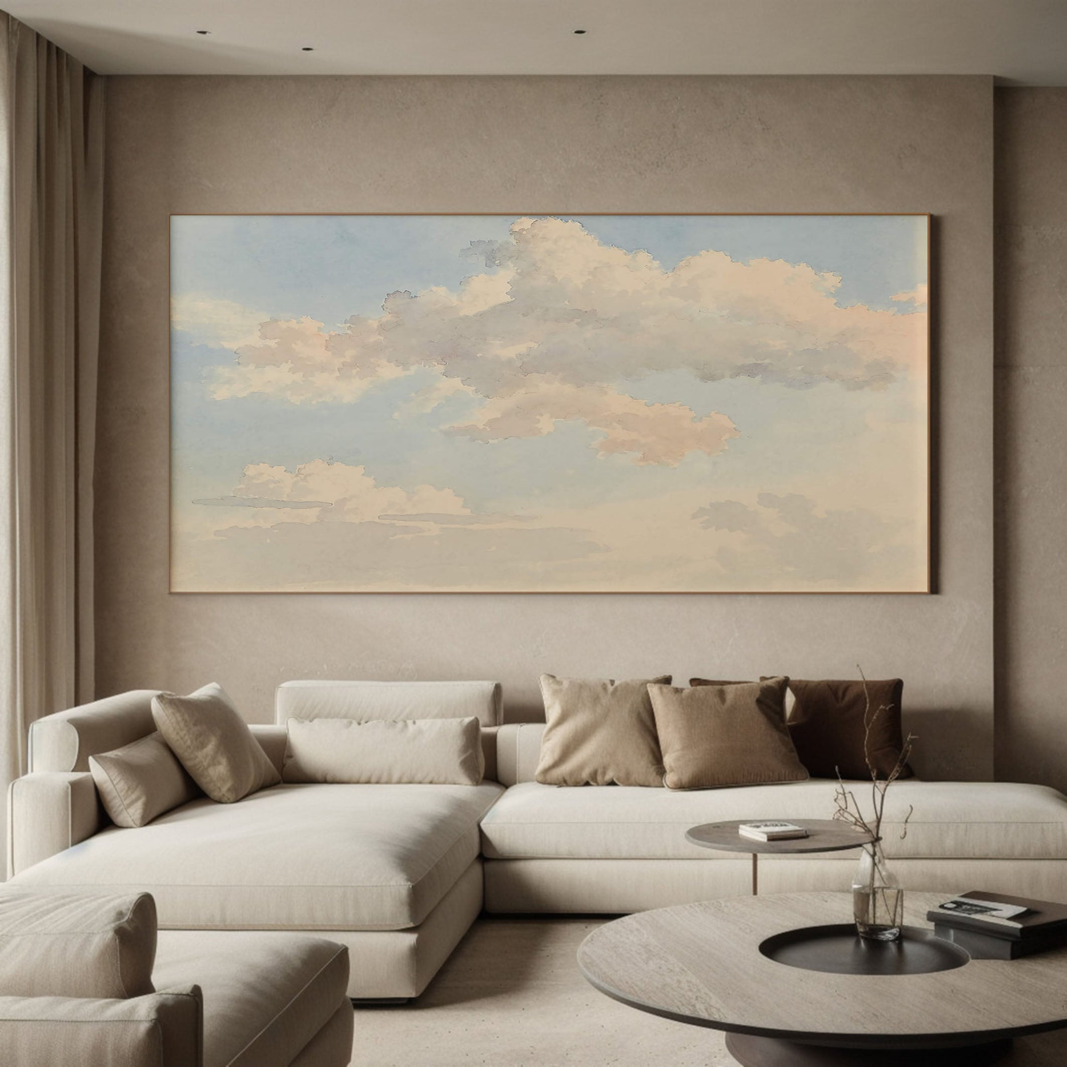 Cloudy Sky, Subtle Peach and Gray Tones, Modern Wall Art #BGA 058