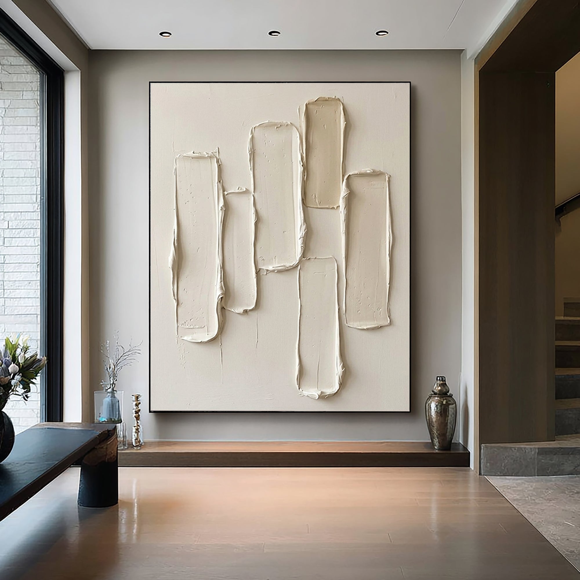 Large Cream Abstract Texture Painting Modern Neutral Wall Art