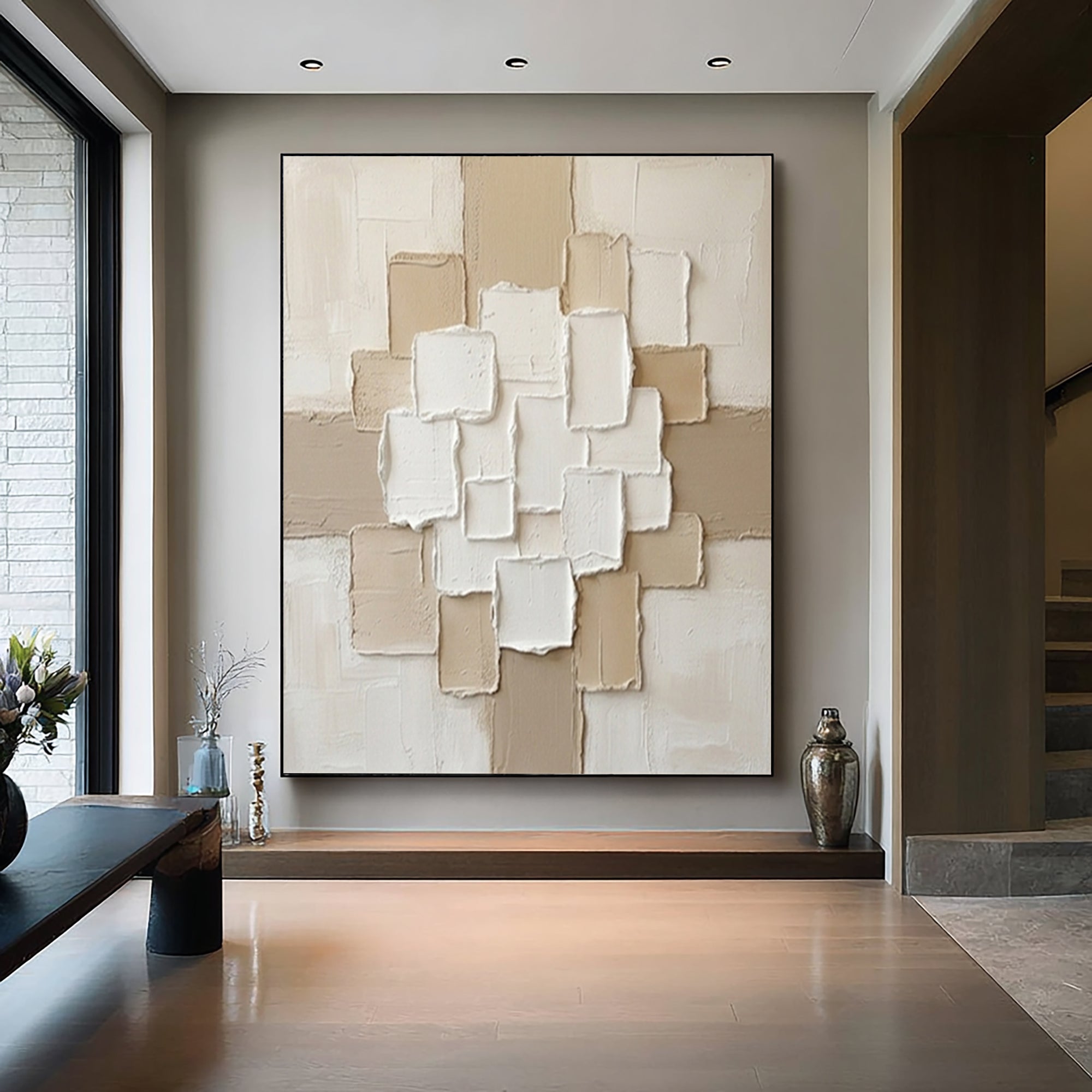 Large Neutral Geometric Matrix Canvas Art Modern Textured Wall Decor
