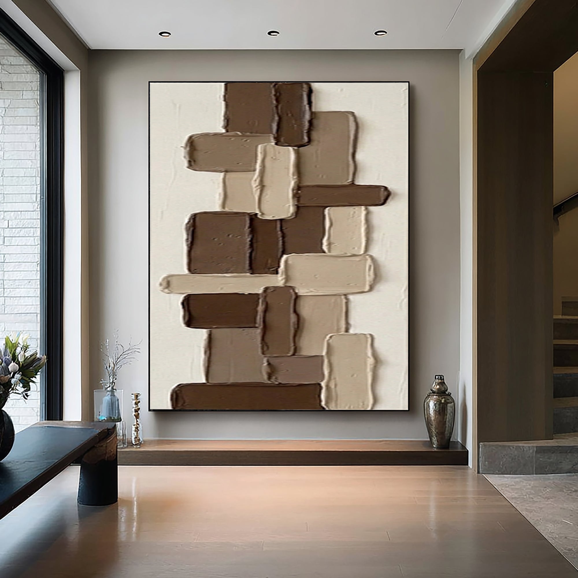 Large Architectural Brown Texture Wall Art Handmade Canvas Painting