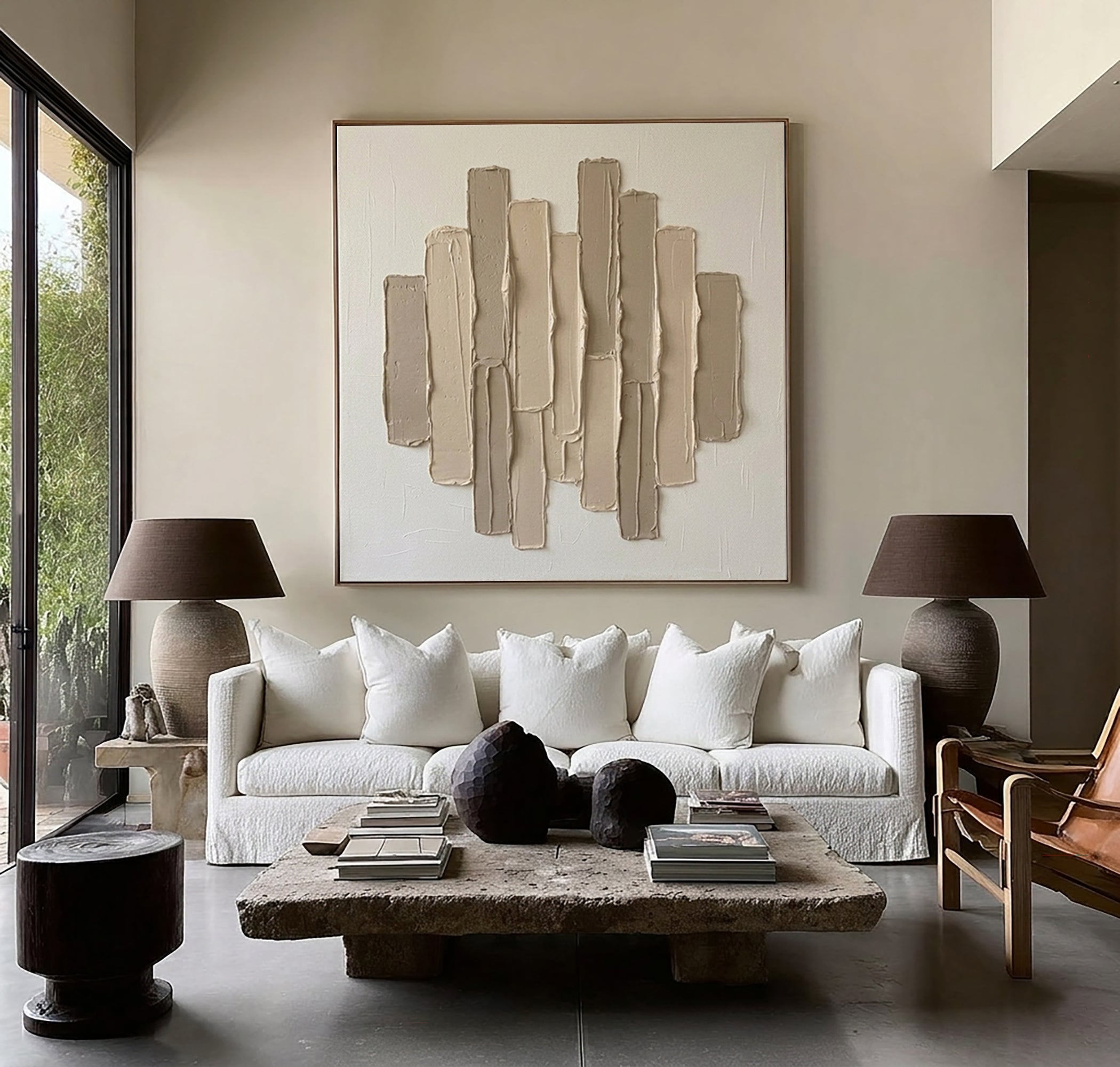 Large Architectural Columns Wall Art Neutral Textured Relief Painting