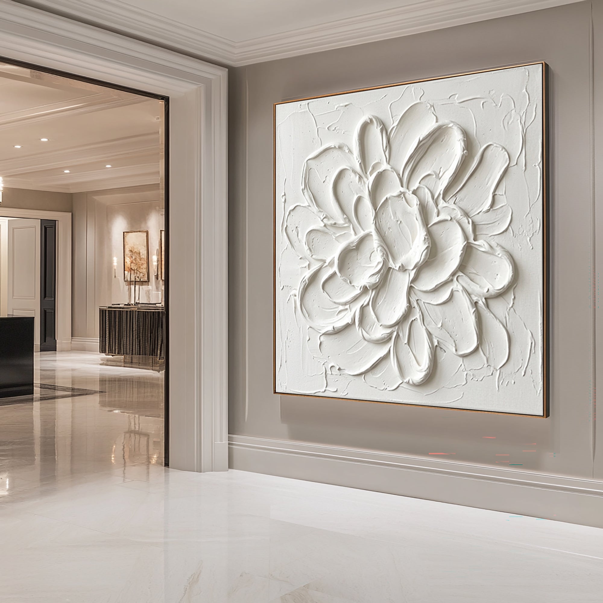 Large Blooming Relief Texture Canvas Art Contemporary Neutral Wall Decor