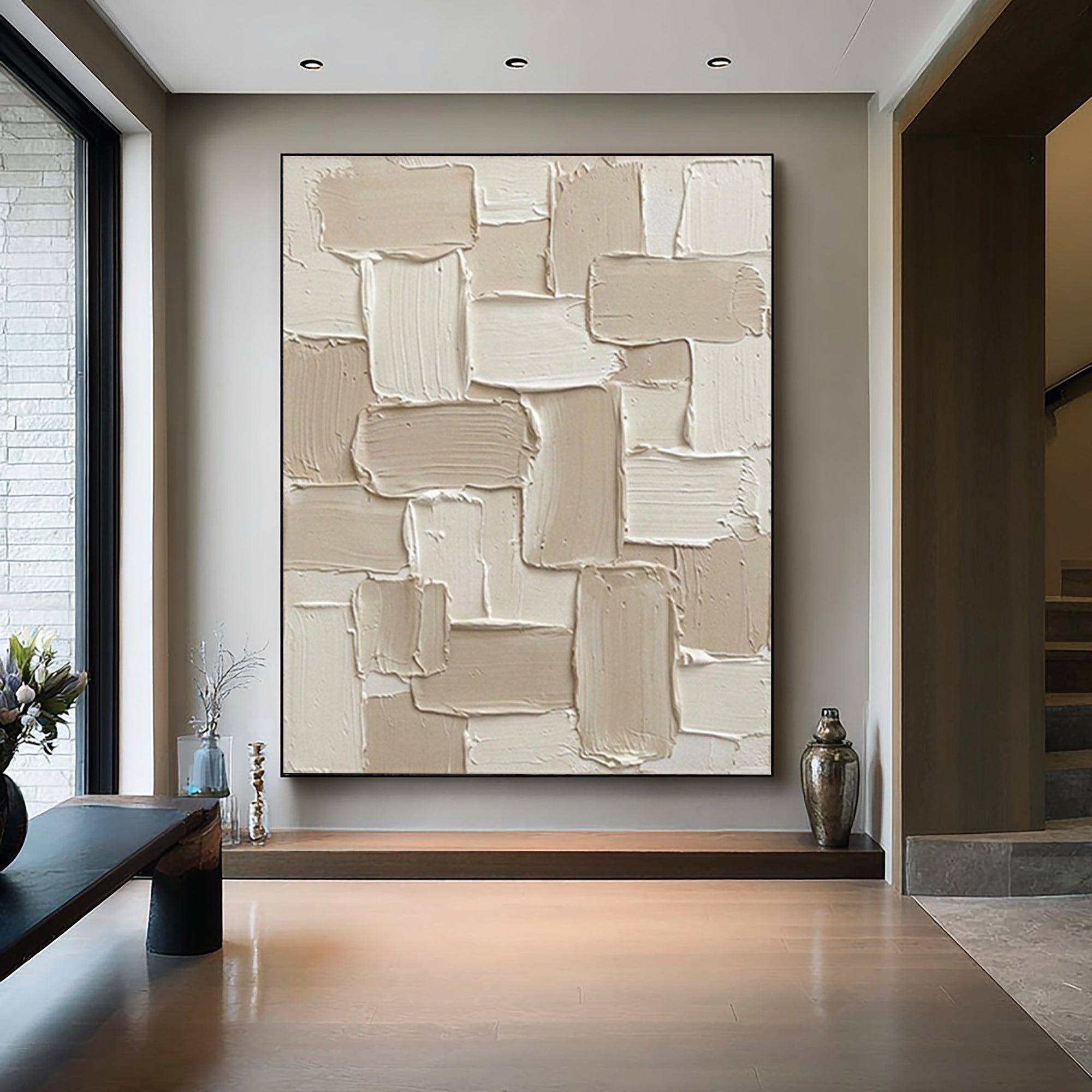 Large Neutral Textured Wall Art | Hand-Painted Geometric Abstract Canvas