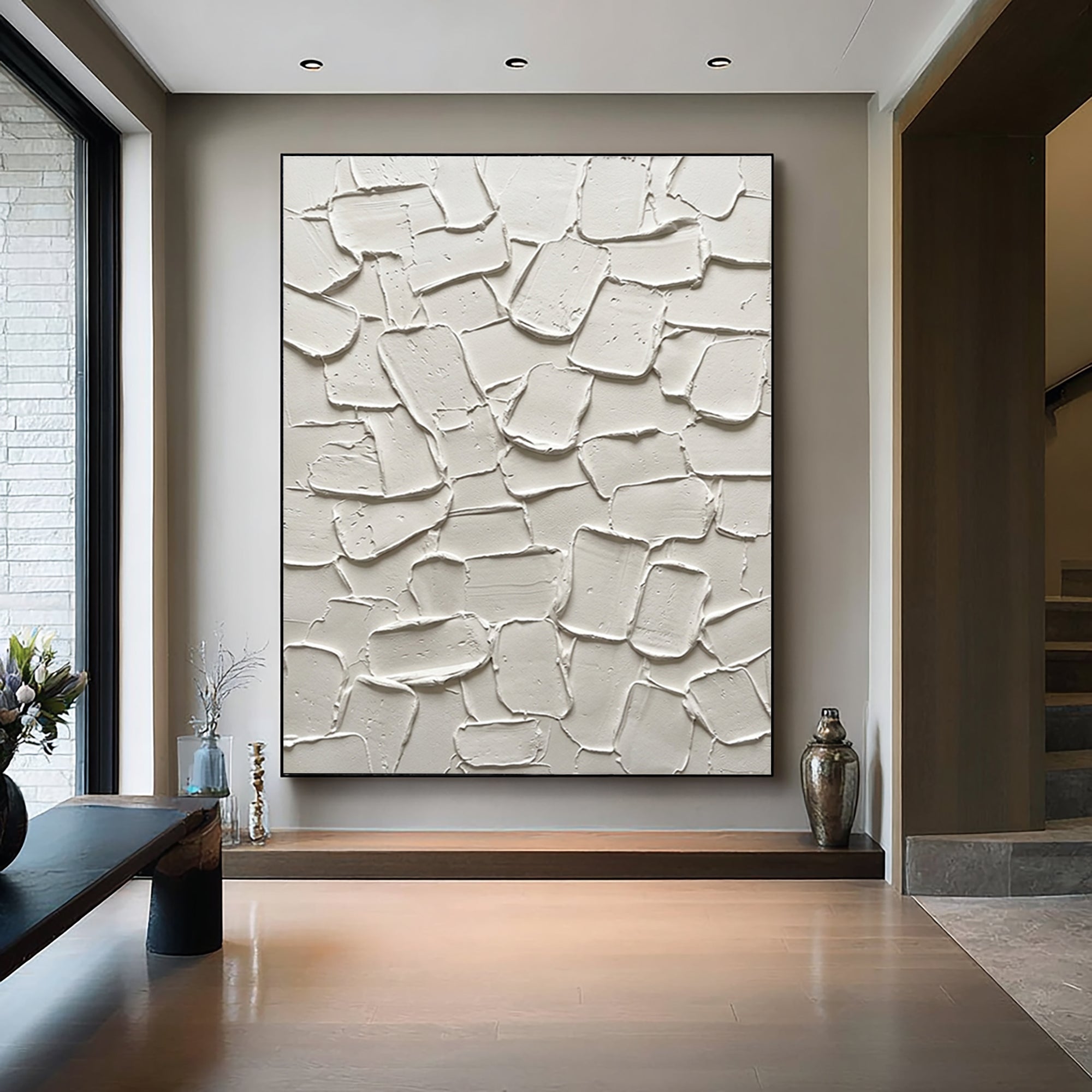 Large Textured Abstract Wall Art Neutral Beige Impasto Canvas Painting