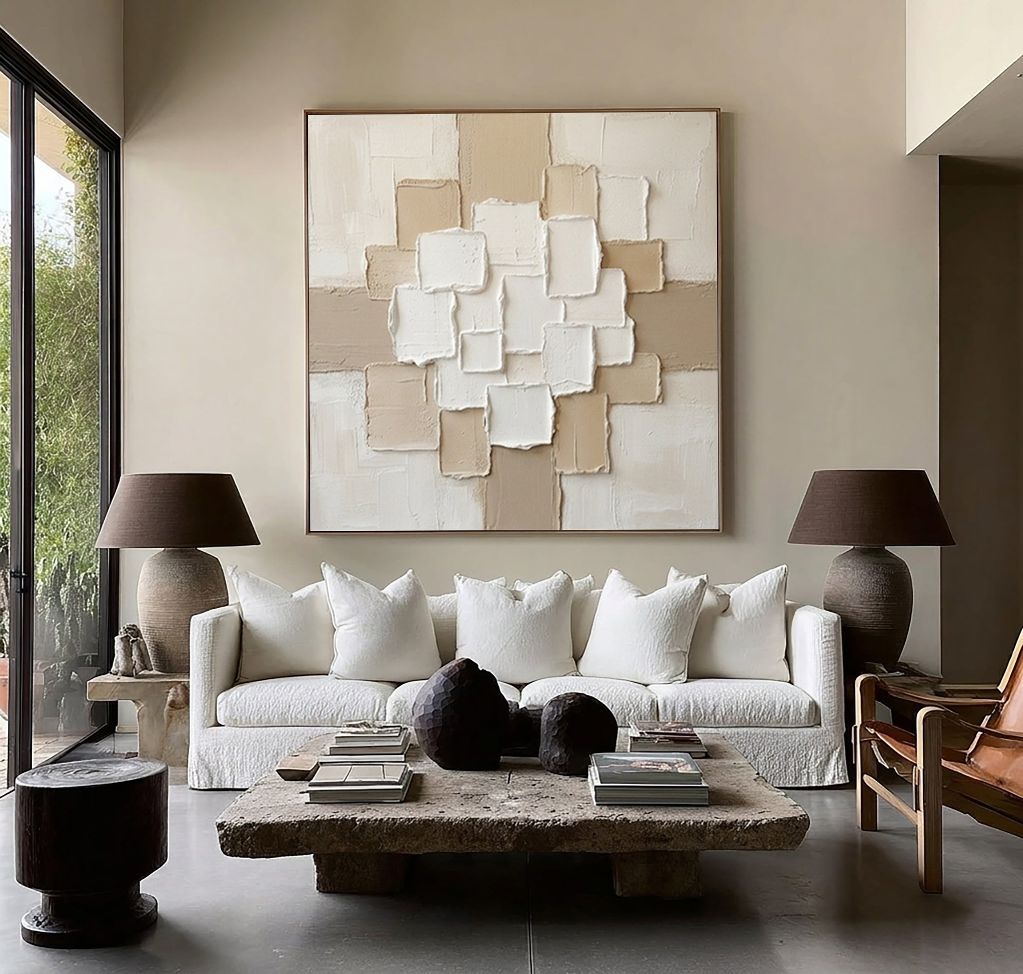 Large Ivory Balance Relief Wall Art Contemporary Neutral Painting
