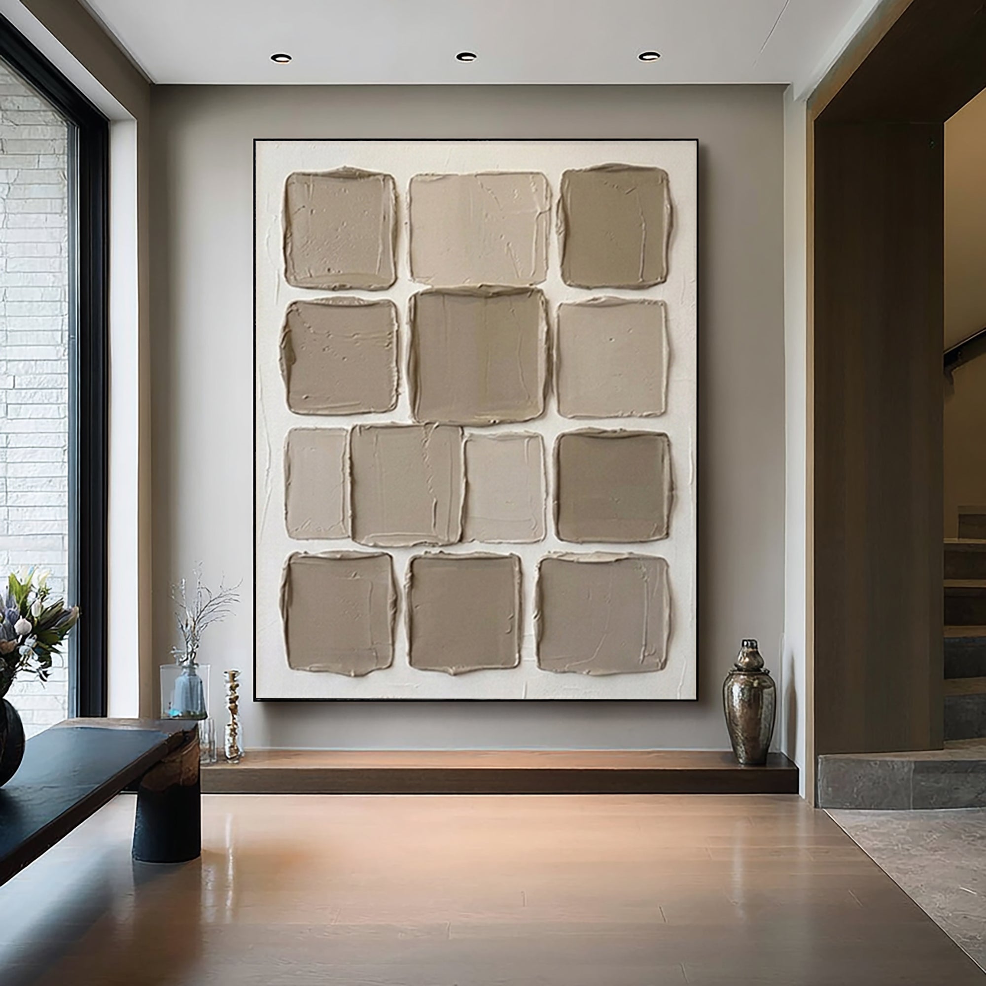 Large Neutral Textured Wall Art Minimalist Geometric Canvas Painting