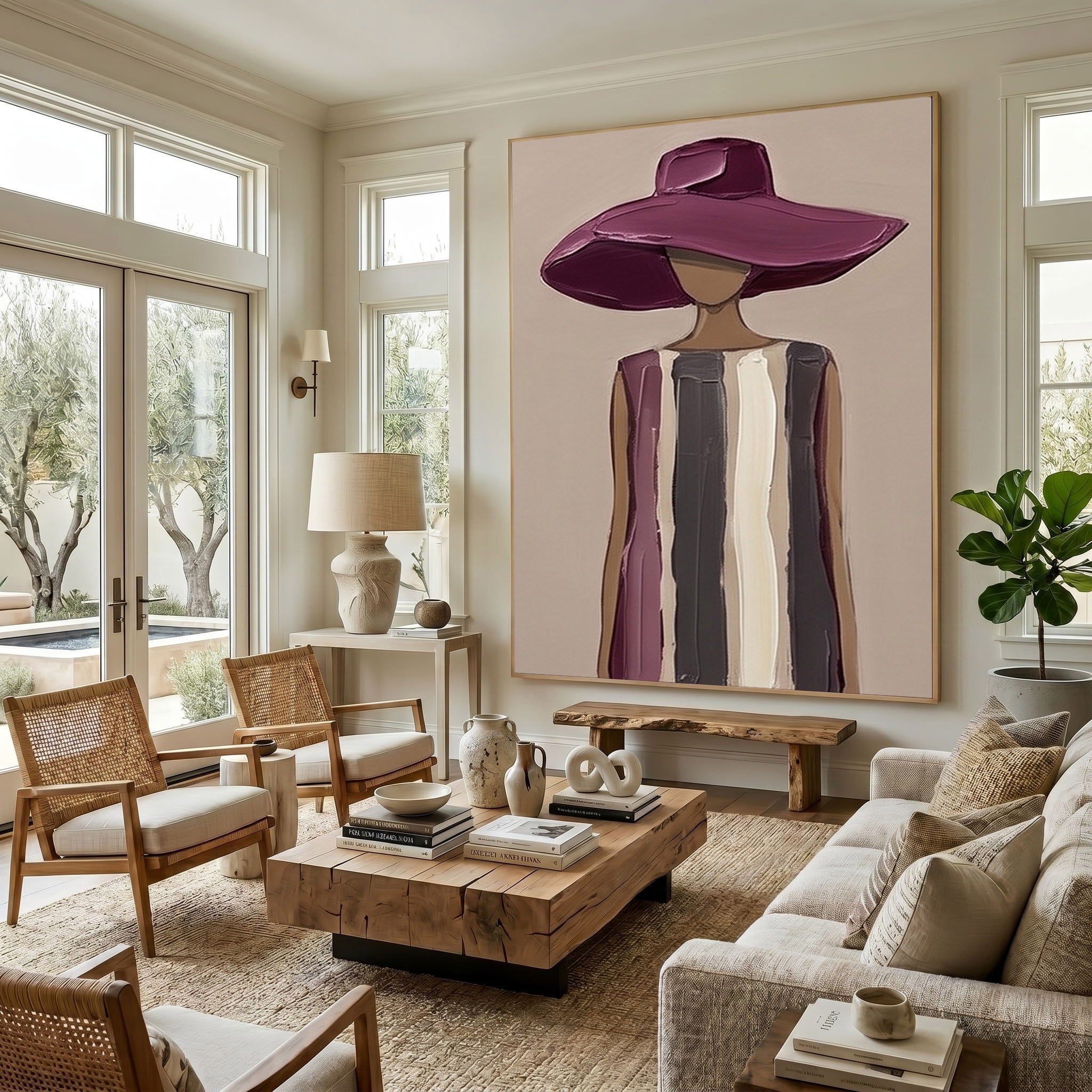 Large Modern Woman Portrait Wall Art Abstract Oil Painting Cowgirl Cowboy Vintage Americana Art Western Hat Fashion Figure Contemporary Decor