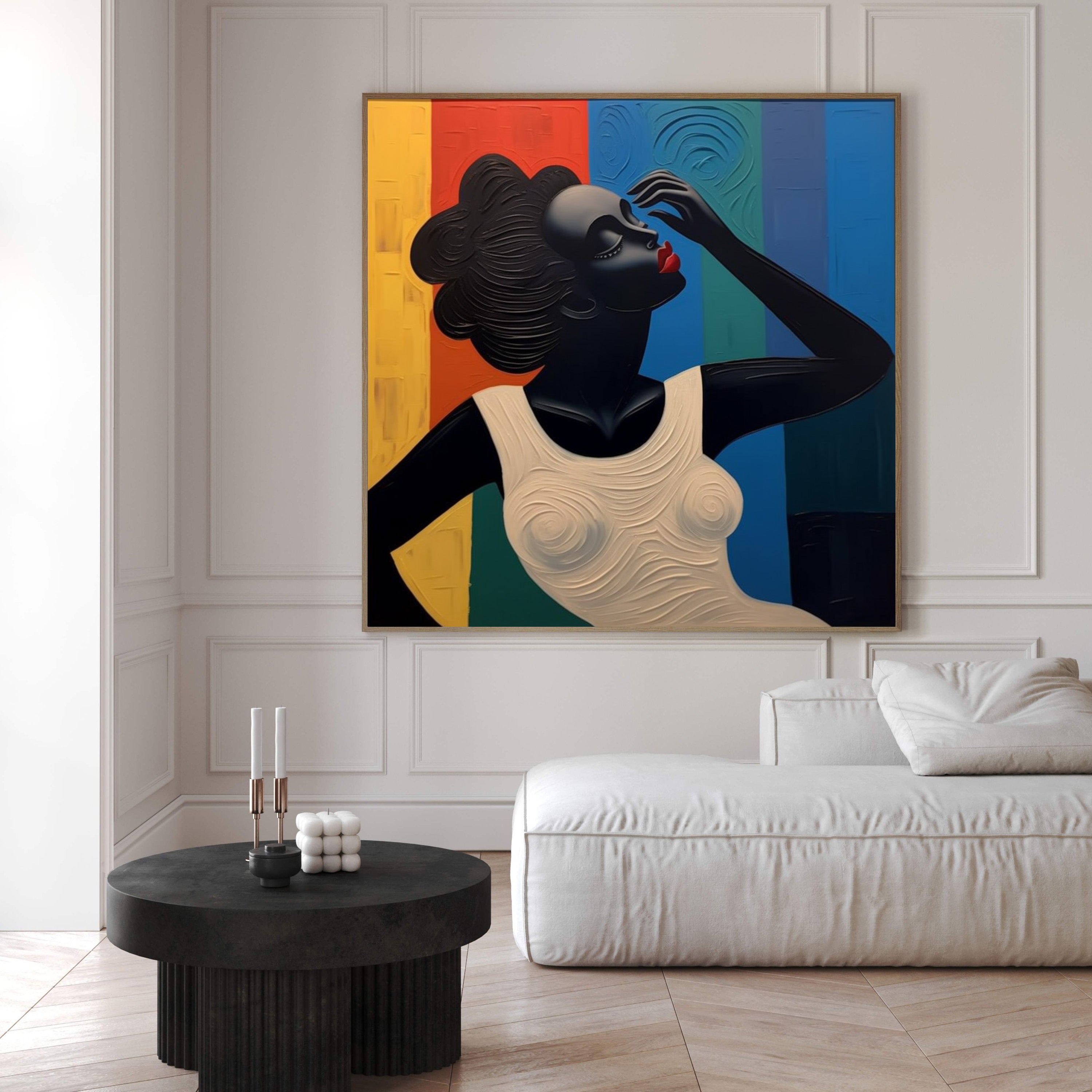Stylized Figure Against Textured Color Blocks, Portrait Art #BGA 157