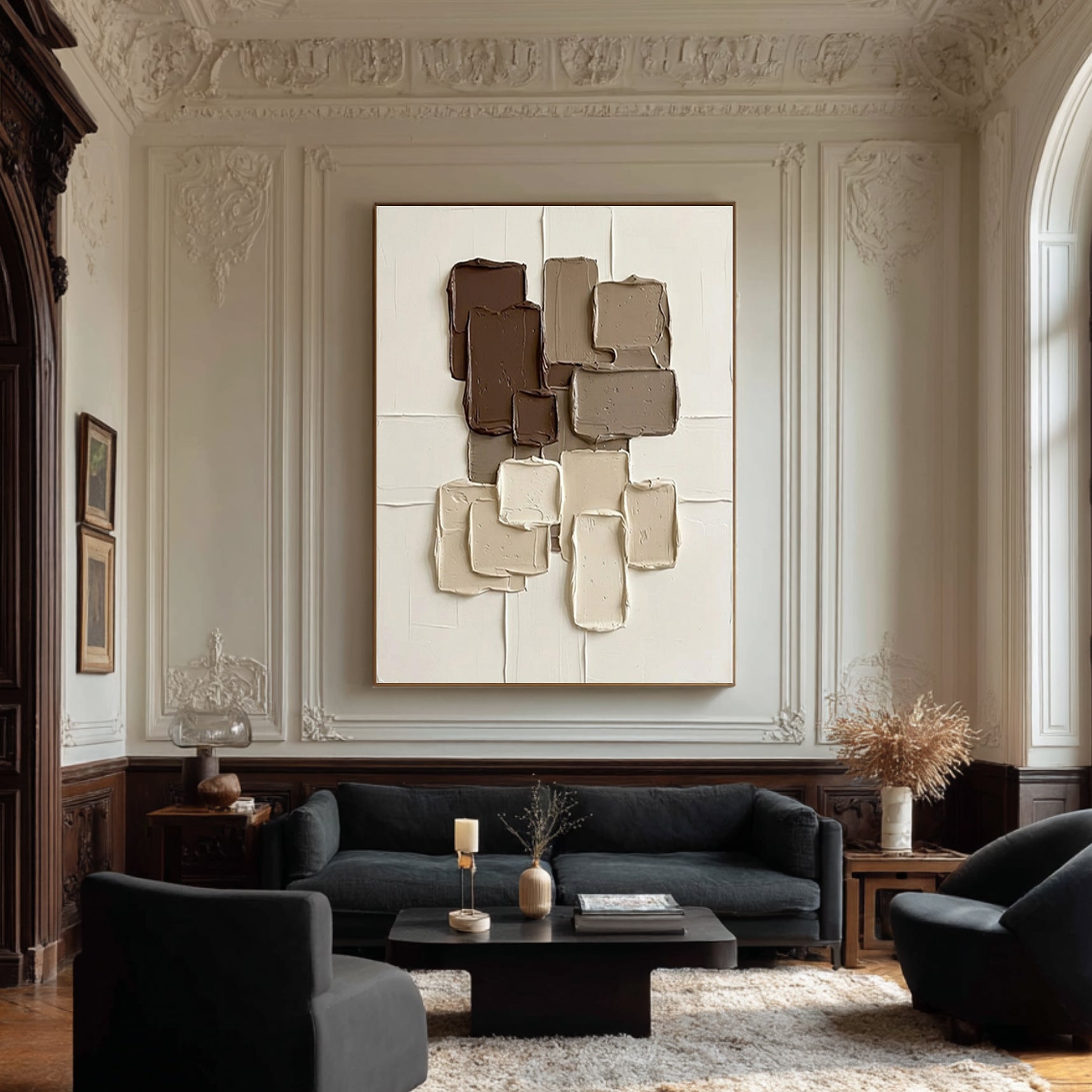 Large Modern Mocha Abstract Canvas Art Neutral Textured Wall Decor