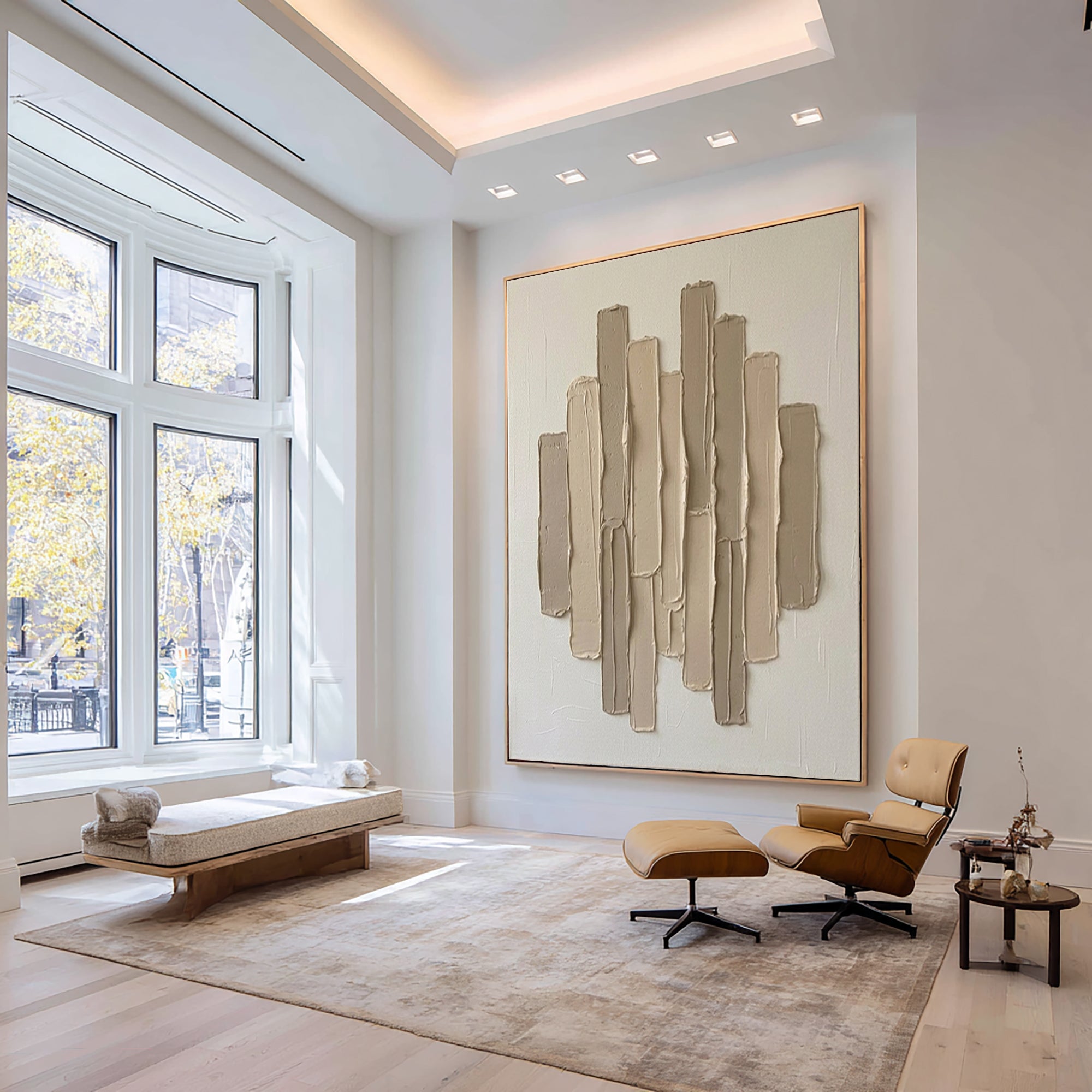 Large Vertical Textured Wall Art Neutral Abstract Canvas Decor