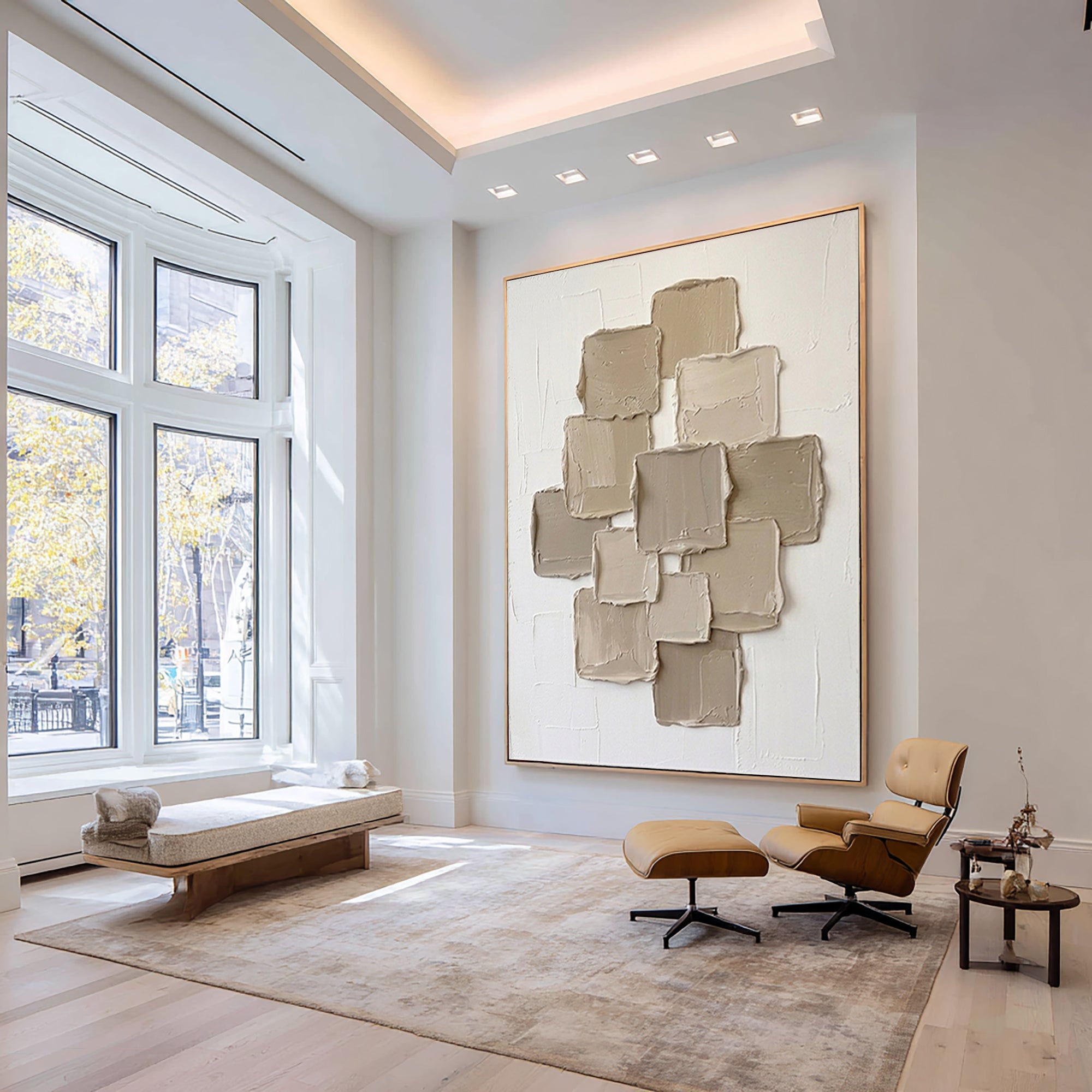 Large Stacked Cubes Textured Canvas Art Contemporary Neutral Wall Decor