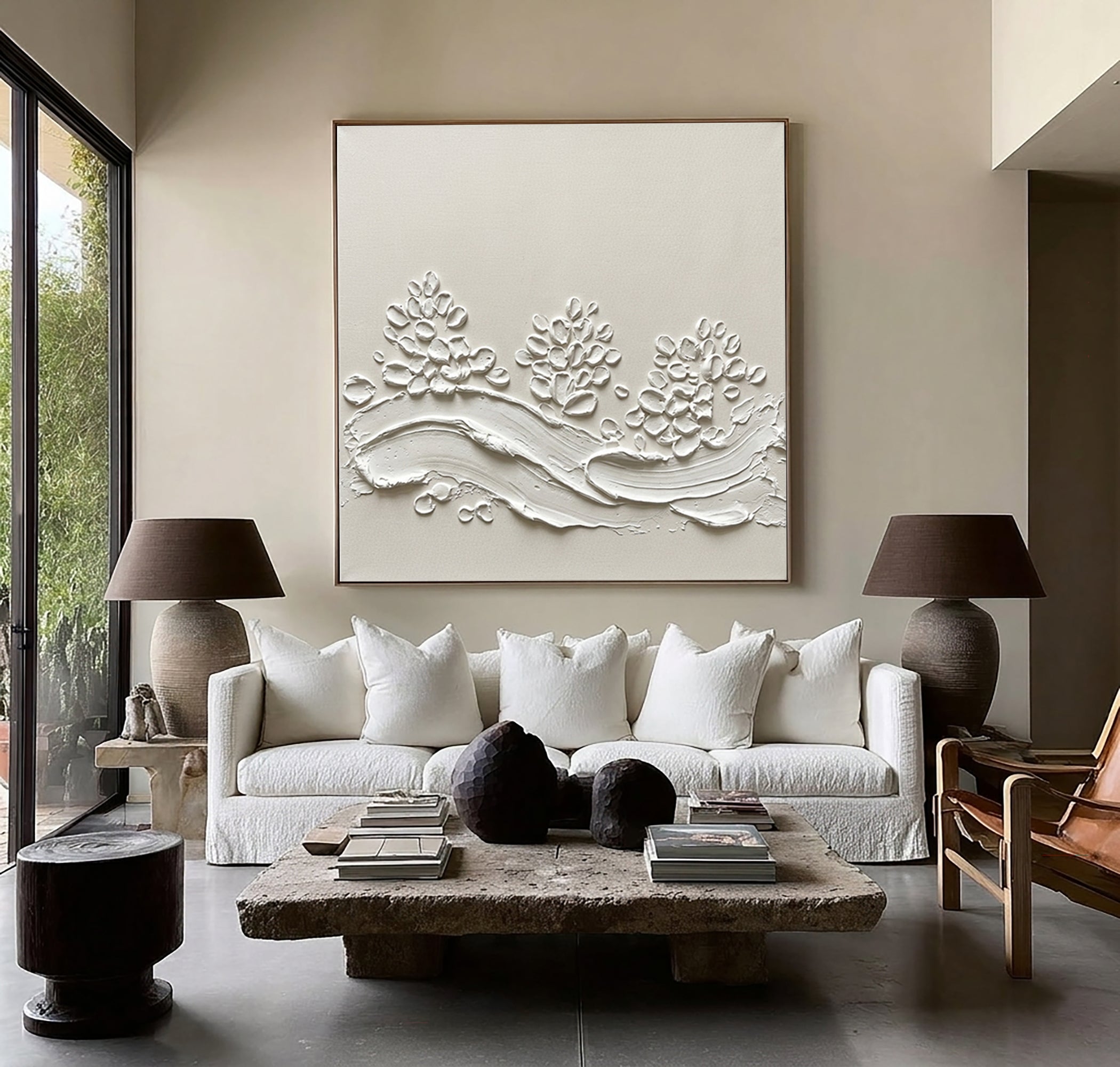 Large Layered Limestone Relief Wall Art Neutral Contemporary Texture Painting