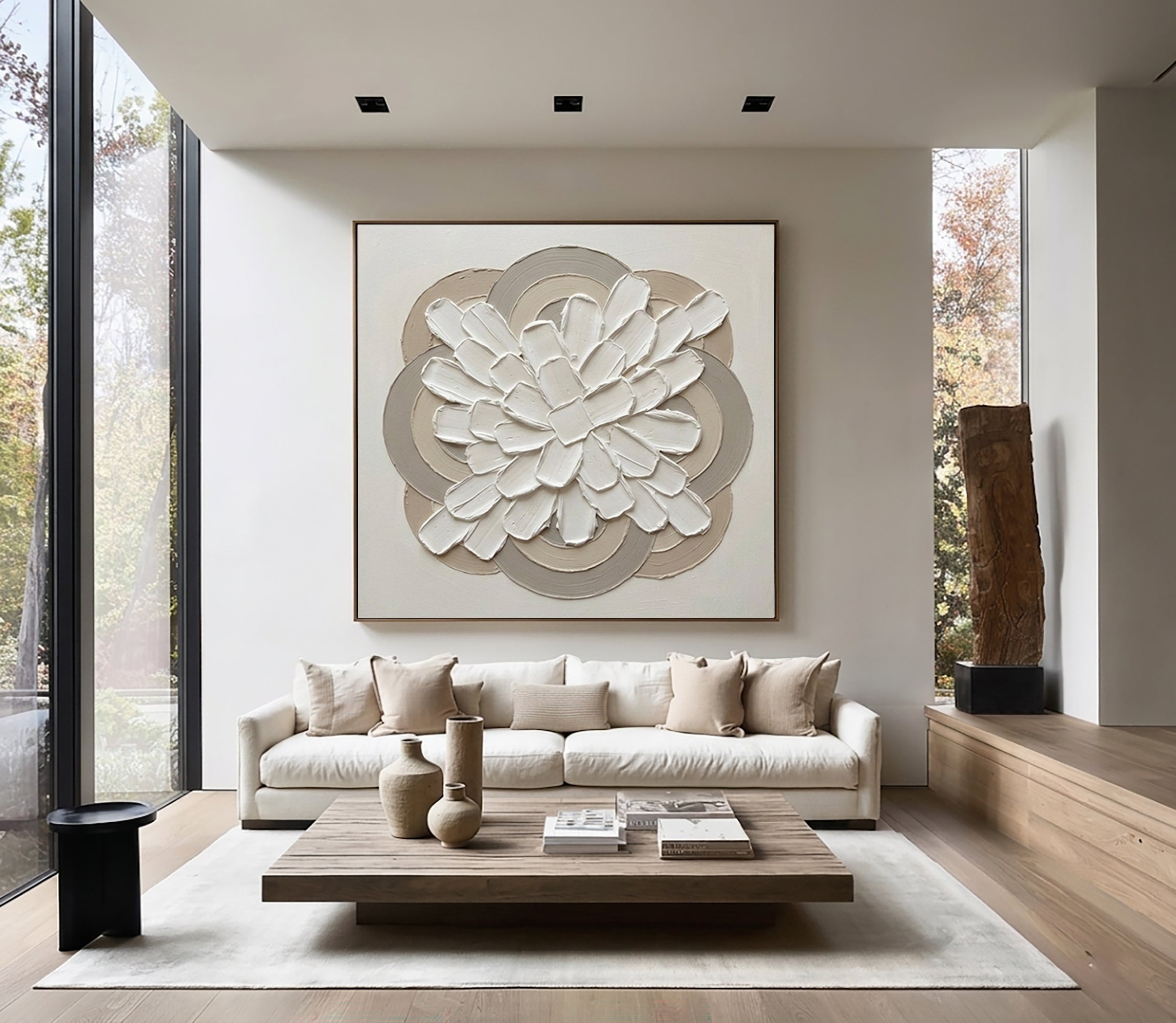 Large Petal Relief Mandala Wall Art Hand Painted Texture Painting
