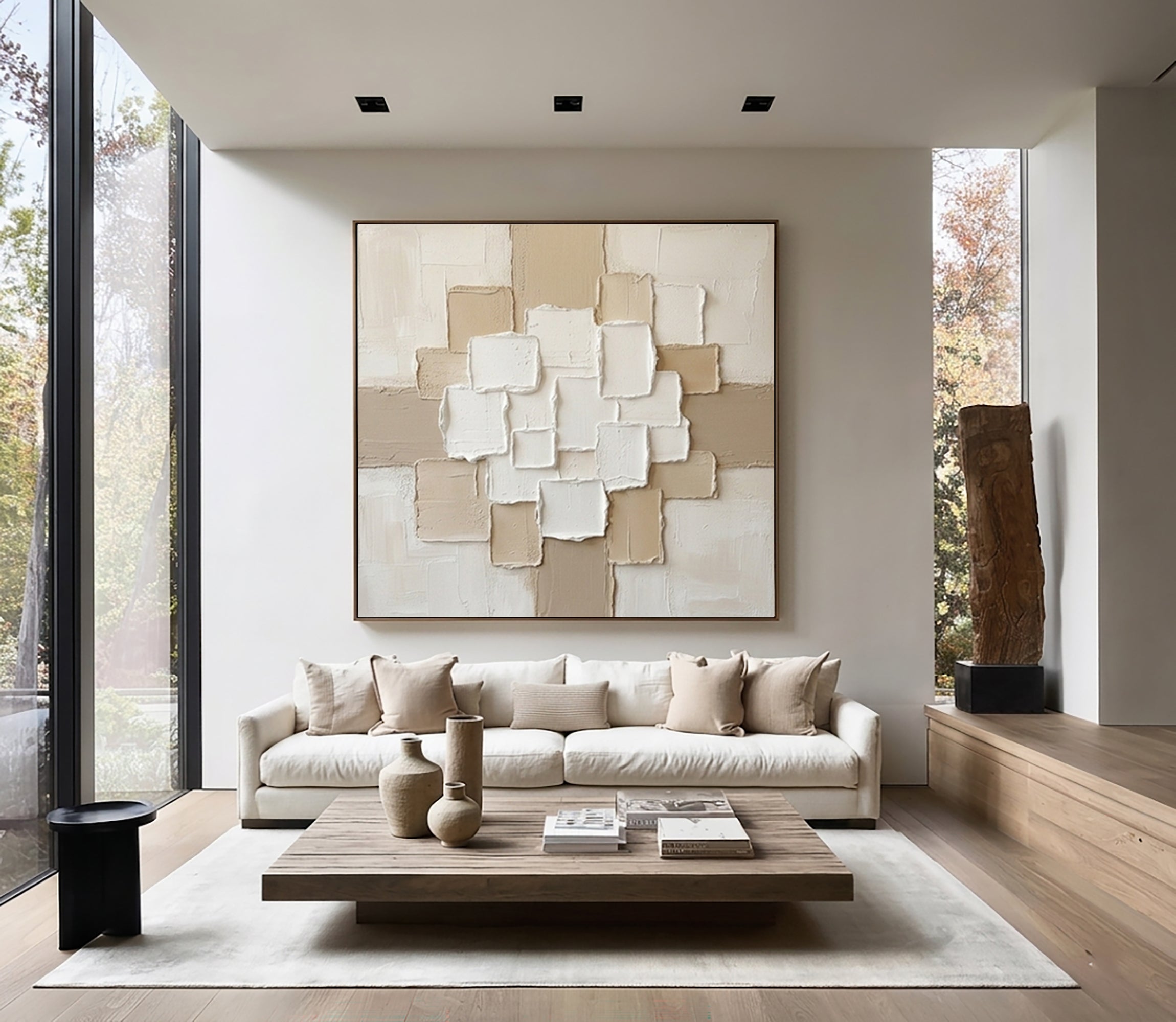 Large Ivory Balance Relief Wall Art Contemporary Neutral Painting