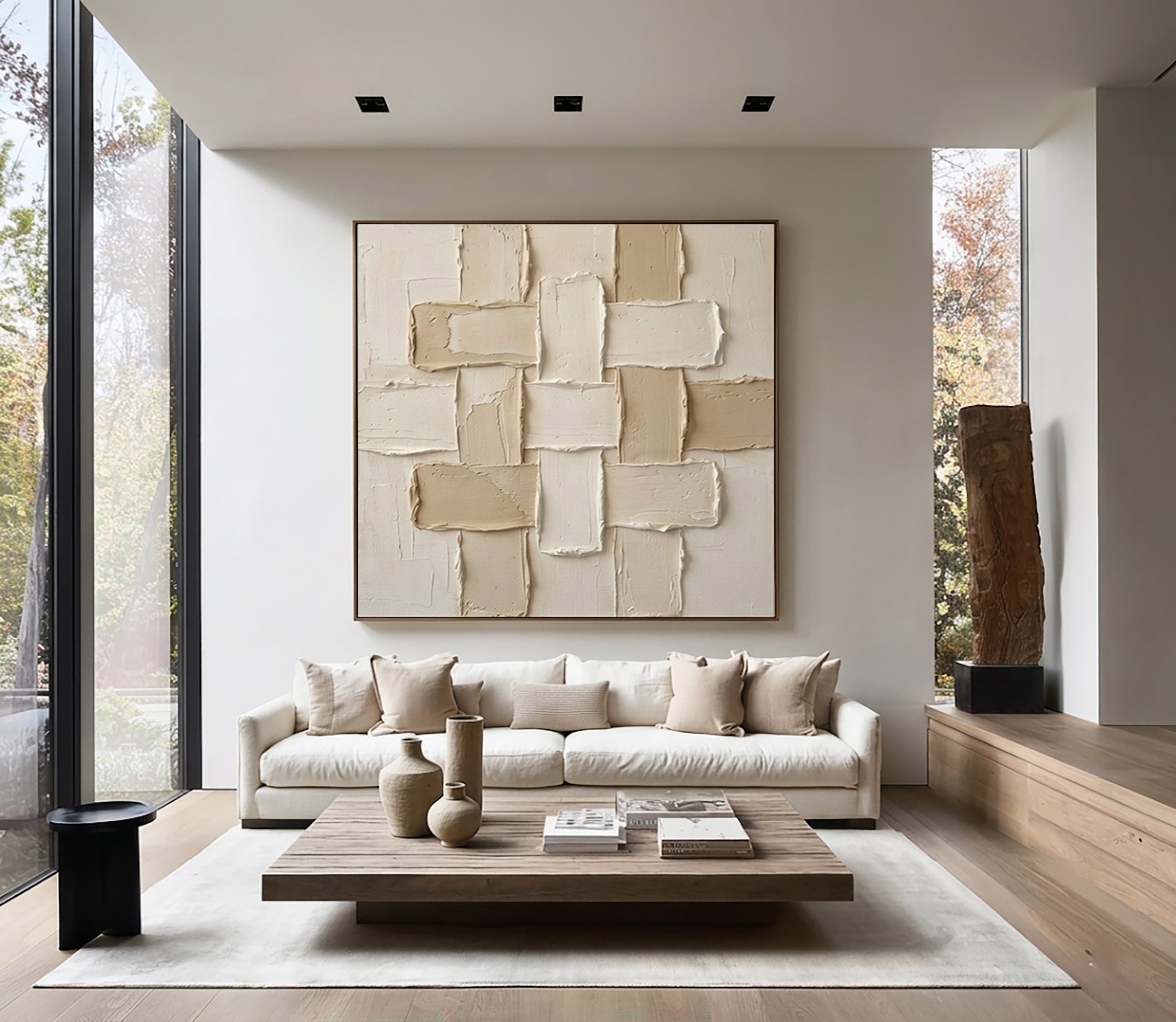 Large Balanced Relief Grid Wall Art Minimalist Neutral Painting